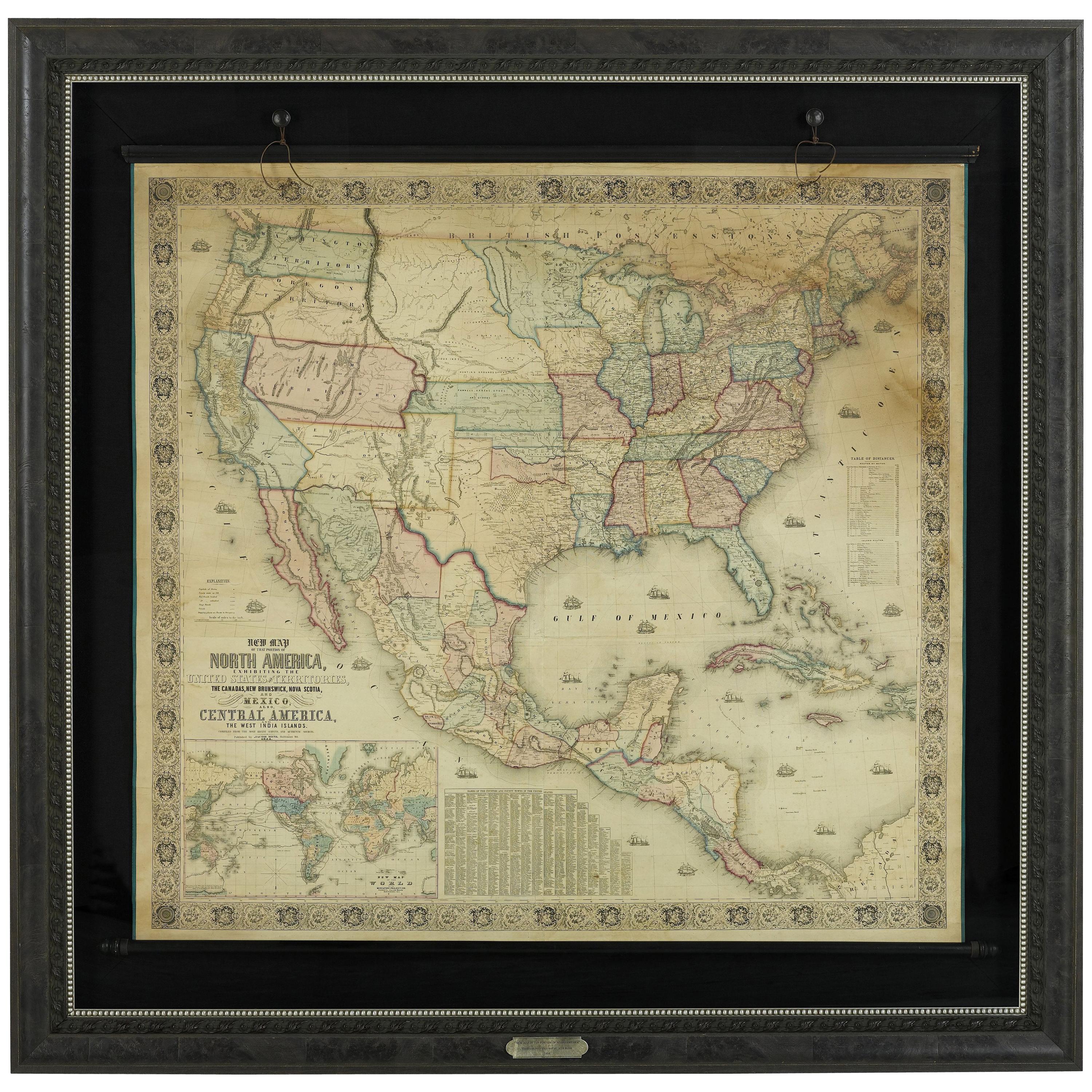 1854 Map of Partial North America, Antique Wall Map by Jacob Monk