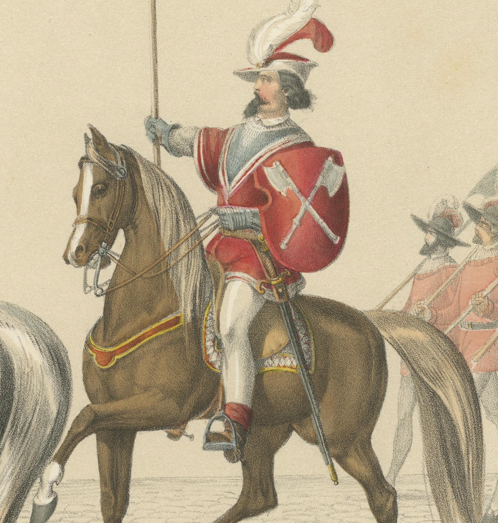 1855 Festzug in der Schweiz - The Riders & Their Leader and Banner im Zustand „Gut“ im Angebot in Langweer, NL