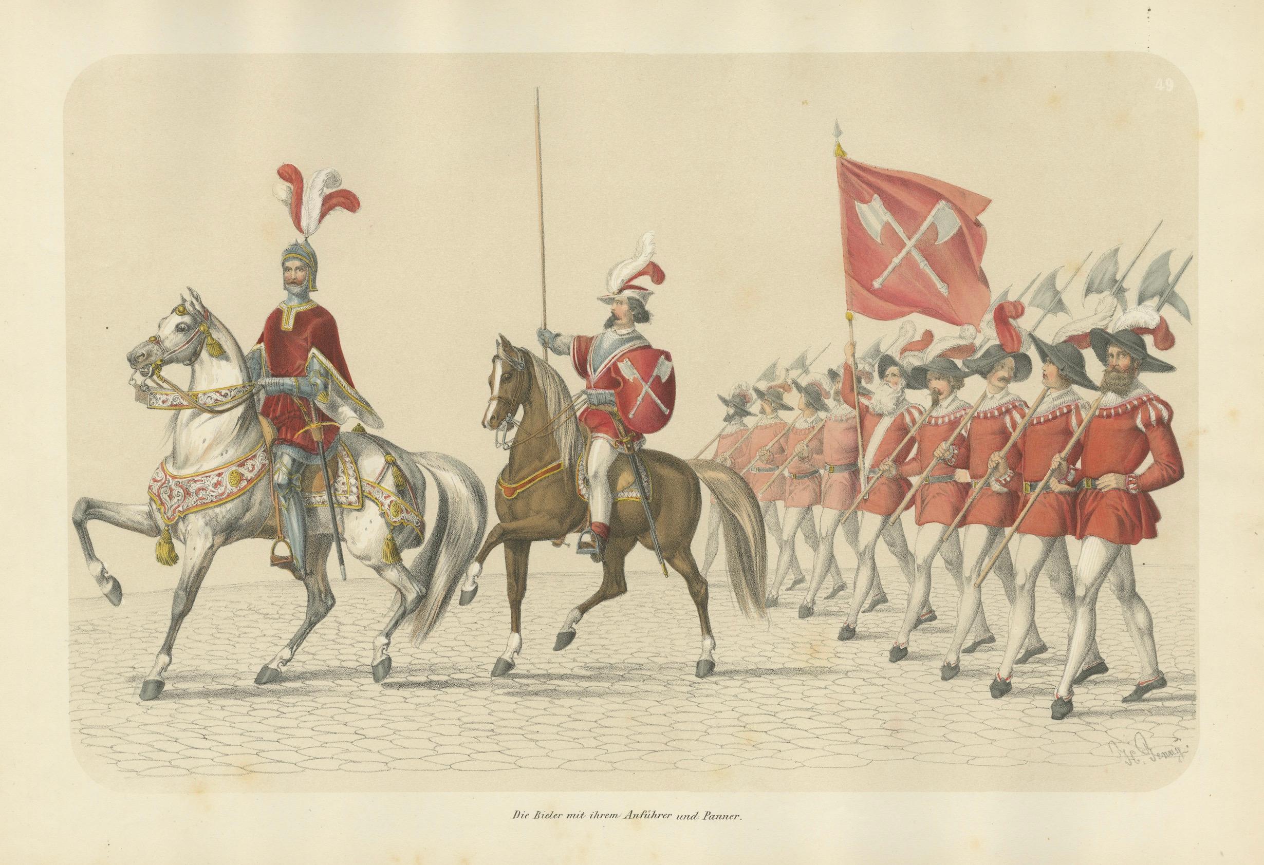 1855 Festzug in der Schweiz - The Riders & Their Leader and Banner im Angebot 4