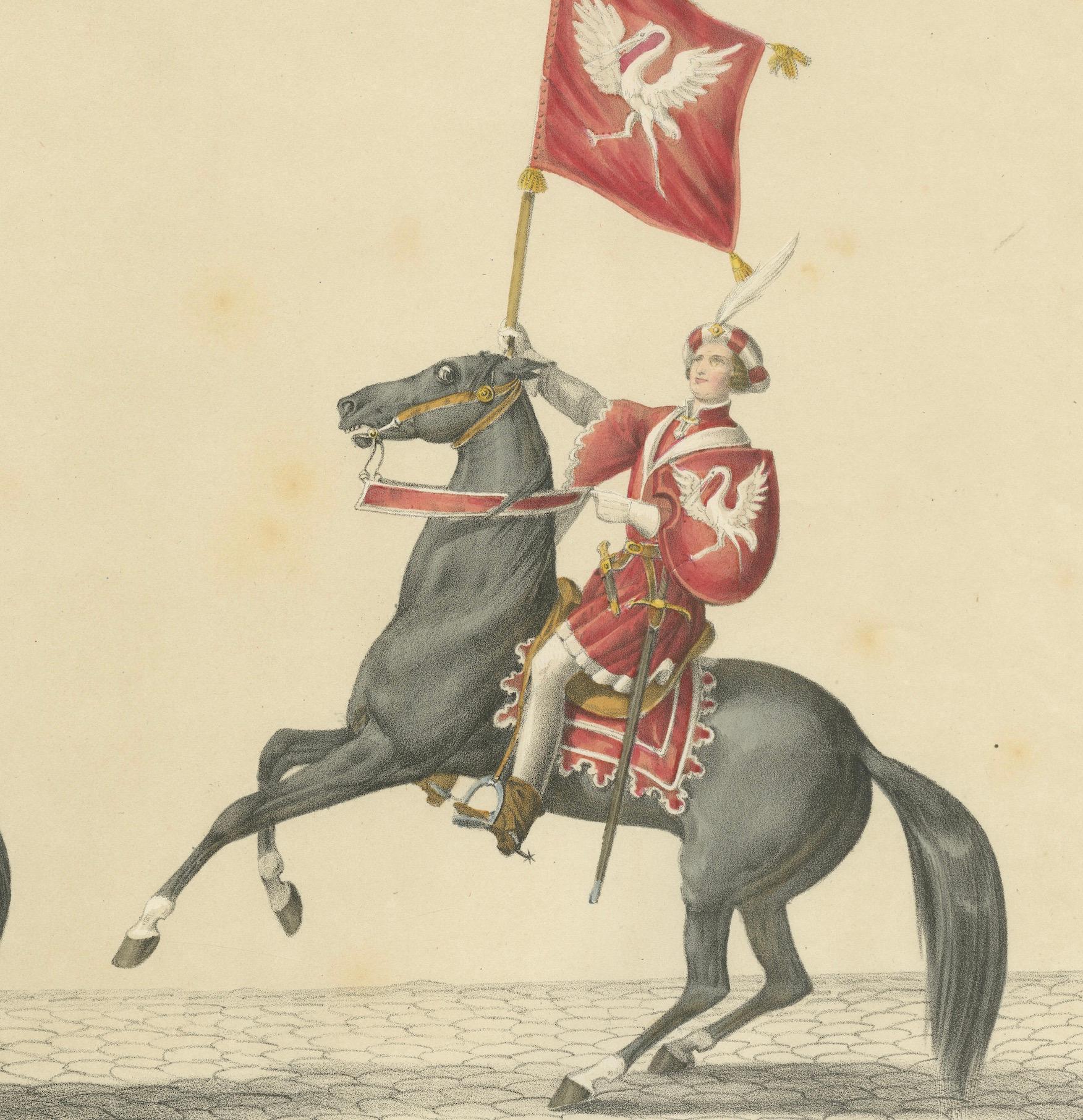 1855 Ritterliche Prozession in der Schweiz - Der Graf von Bregenz und sein Banner (Papier) im Angebot