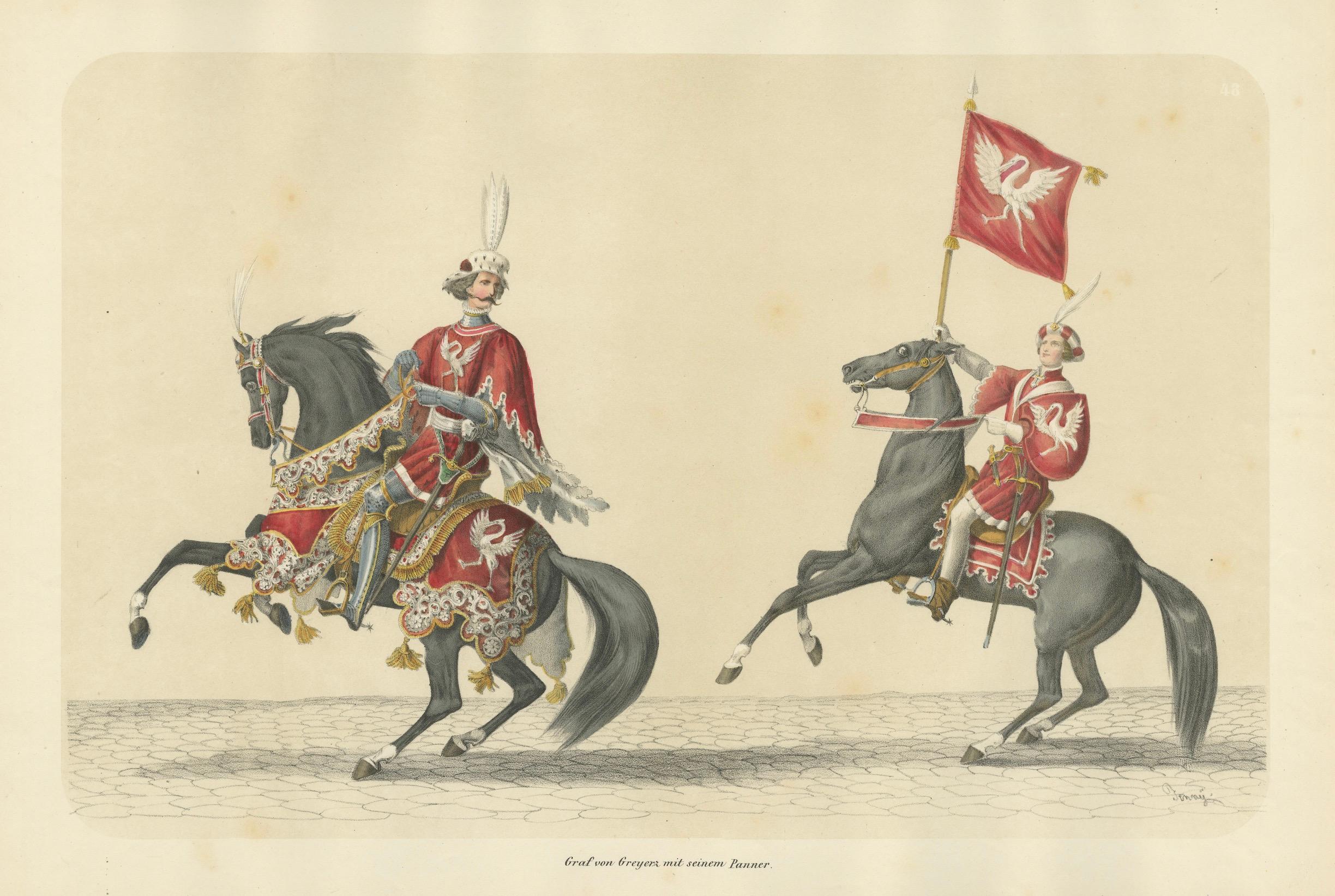 1855 Ritterliche Prozession in der Schweiz - Der Graf von Bregenz und sein Banner im Angebot 2