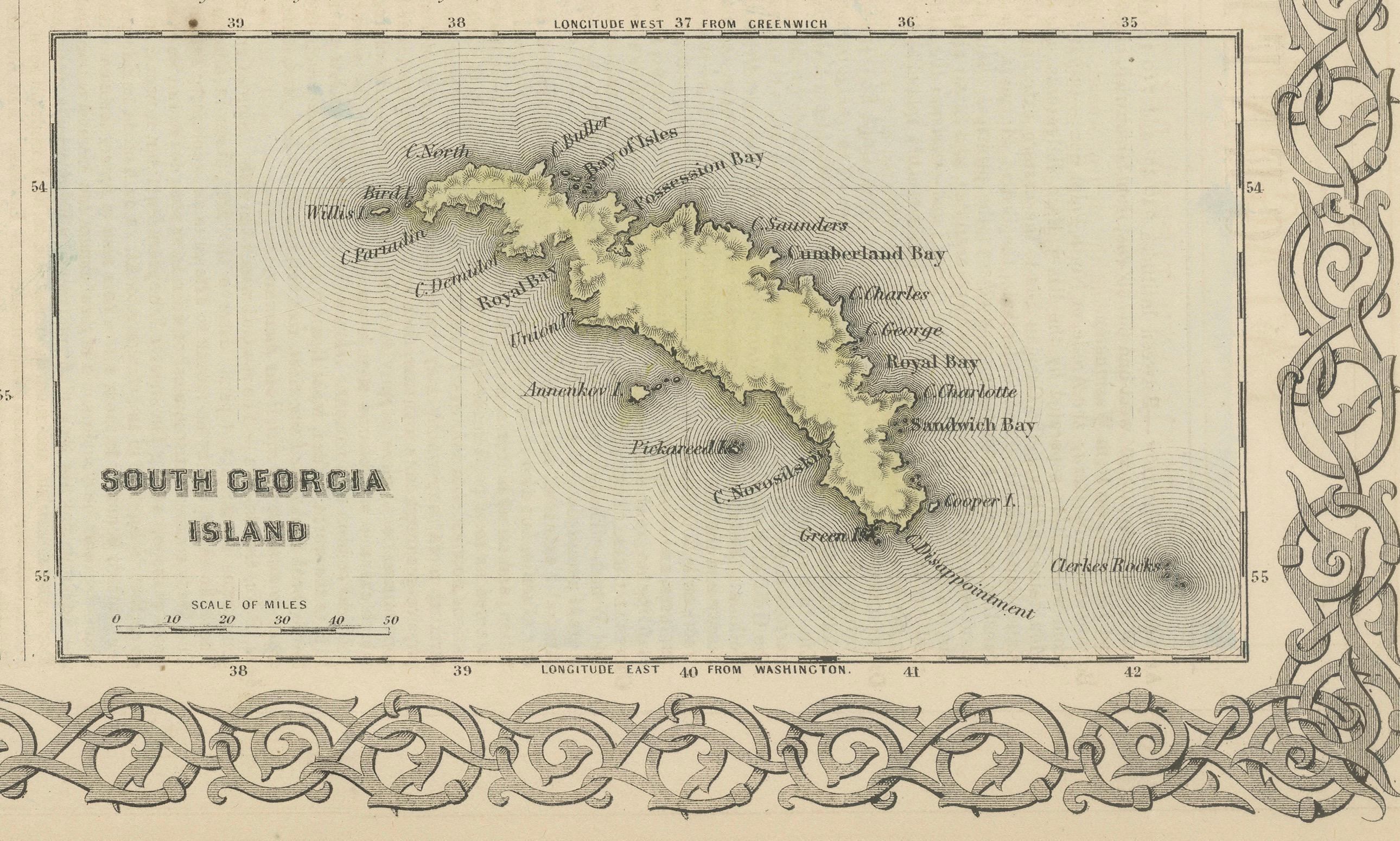 Milieu du XIXe siècle 1855 Carte de Colton de la Patagonie avec des inserts des îles de l'Atlantic Sud en vente