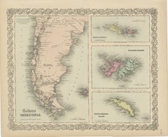1855 Colton's Karte von Patagonien mit Einsätzen von Inseln im Südatlantik