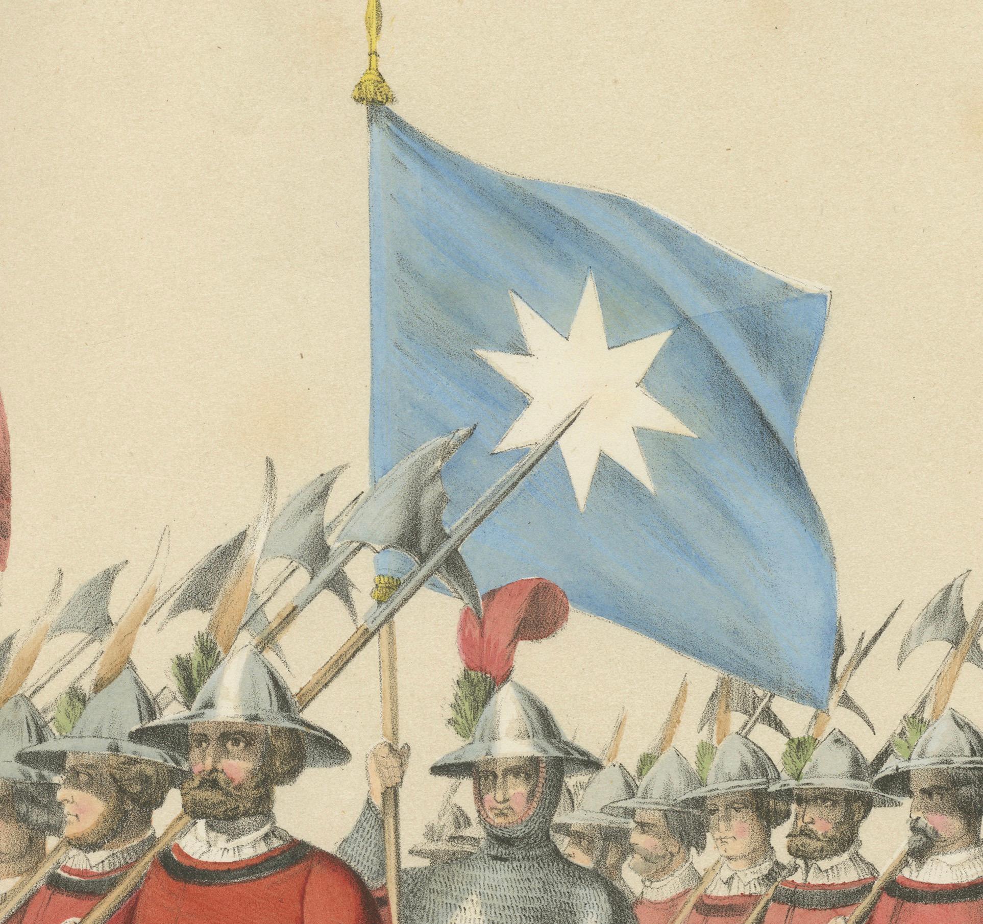 1855 Handkolorierte Lithographie der vier Berner Gerichtsbezirke - Eine Schweizer Parade im Zustand „Gut“ im Angebot in Langweer, NL