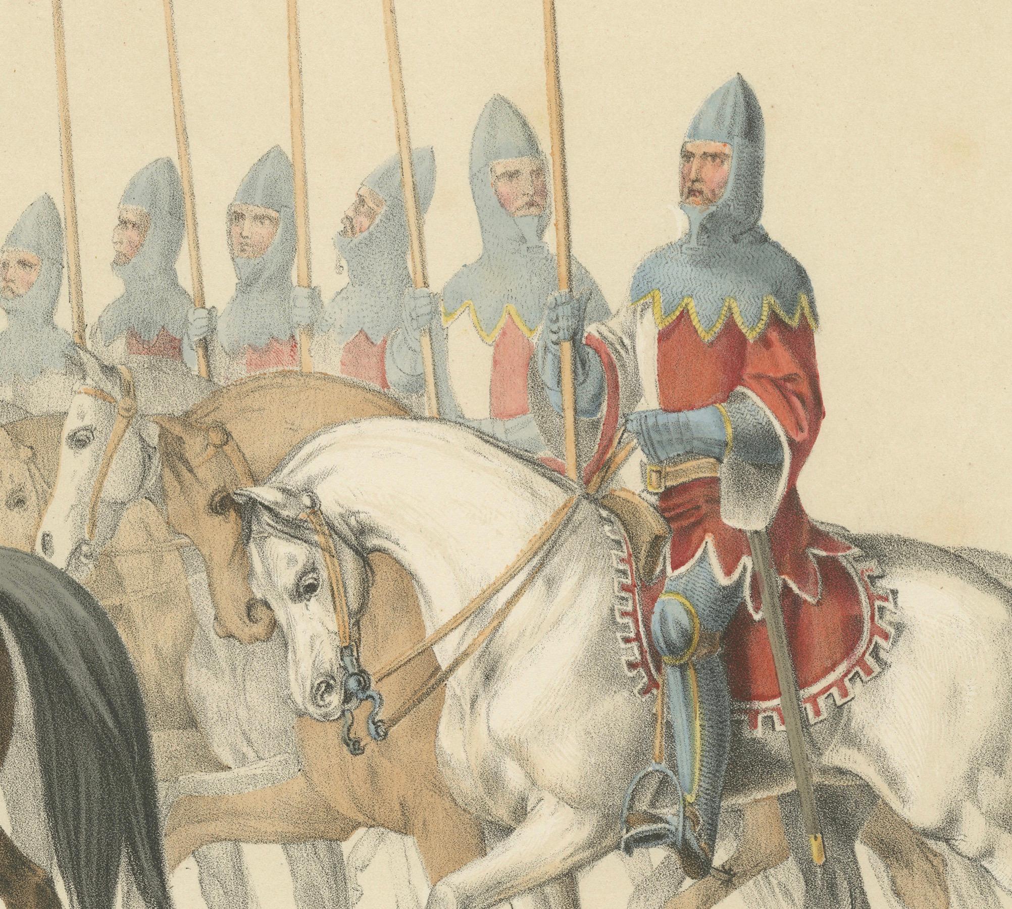 1855 Hand-Colored Lithograph of Solothurn Cavalry – Festive Swiss Confederation In Good Condition For Sale In Langweer, NL