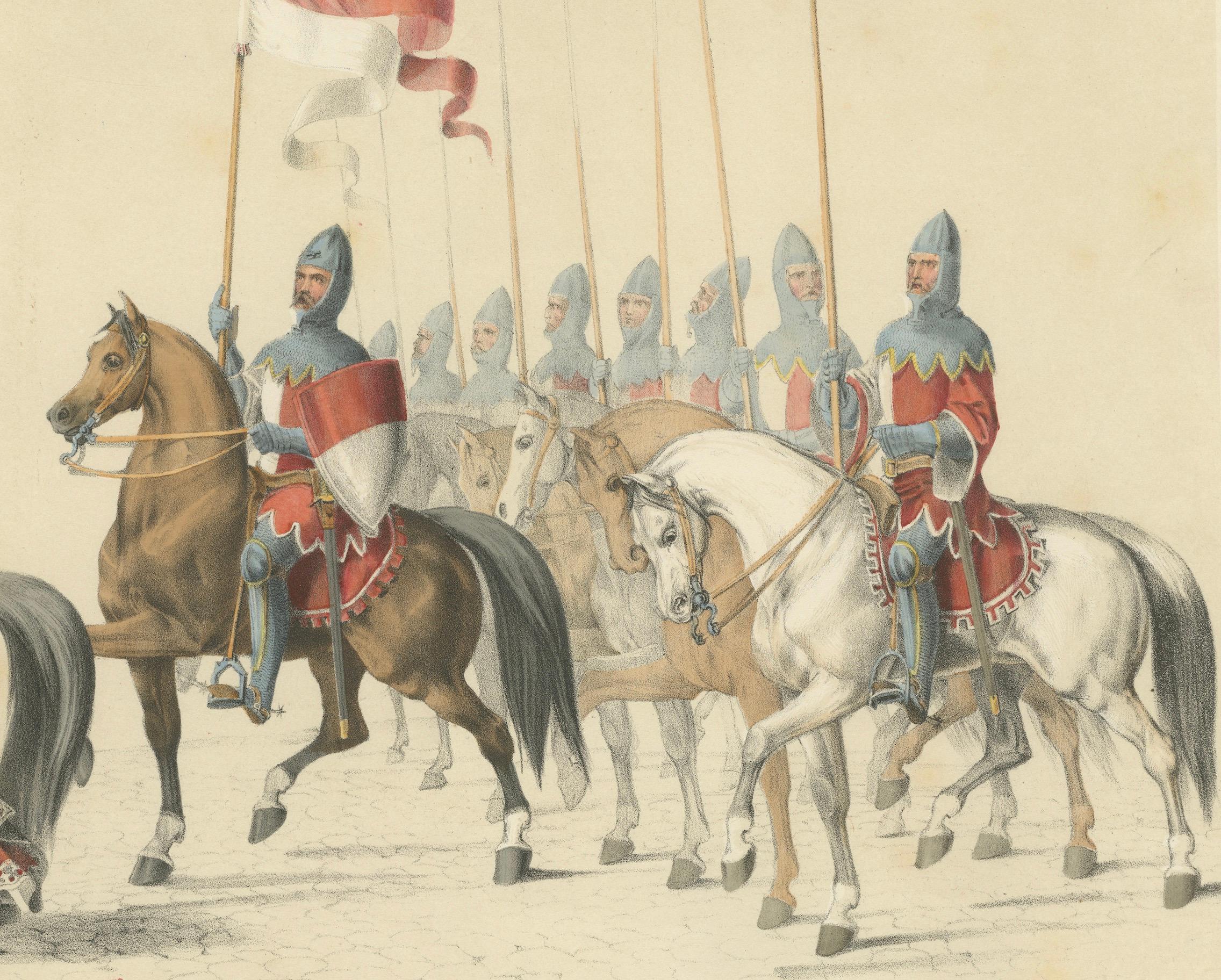 Mid-19th Century 1855 Hand-Colored Lithograph of Solothurn Cavalry – Festive Swiss Confederation For Sale