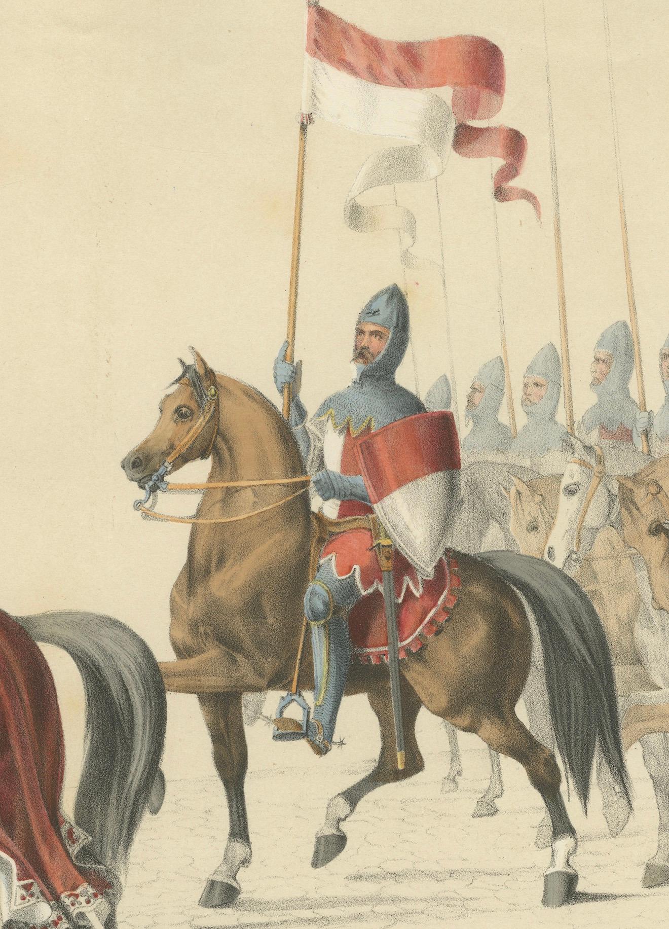 Paper 1855 Hand-Colored Lithograph of Solothurn Cavalry – Festive Swiss Confederation For Sale