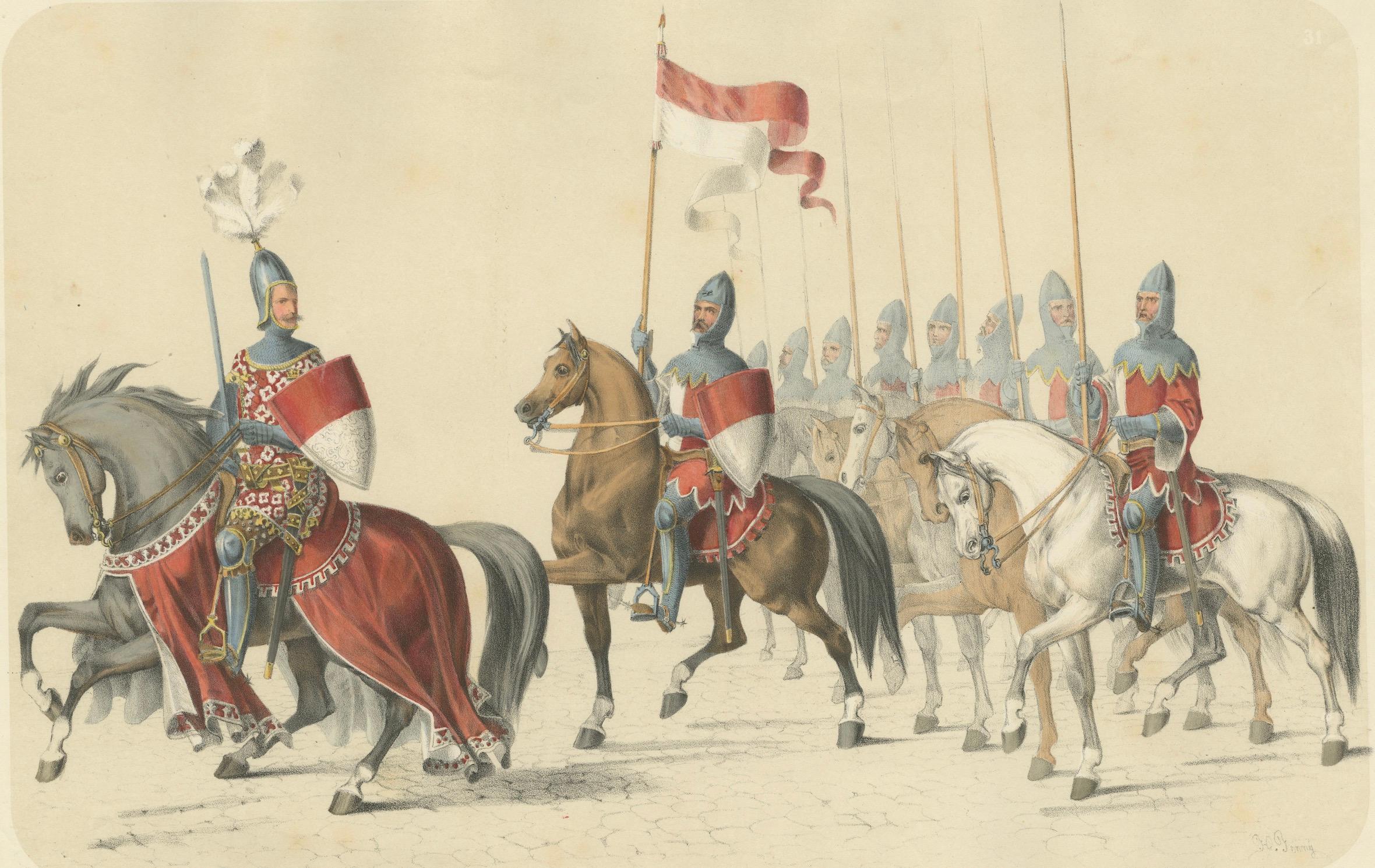 1855 Hand-Colored Lithograph of Solothurn Cavalry – Festive Swiss Confederation For Sale 2