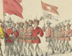 1855 Hand-Colored Lithograph of Swiss Cantonal Troops – Uri, Schwyz, Unterwalden