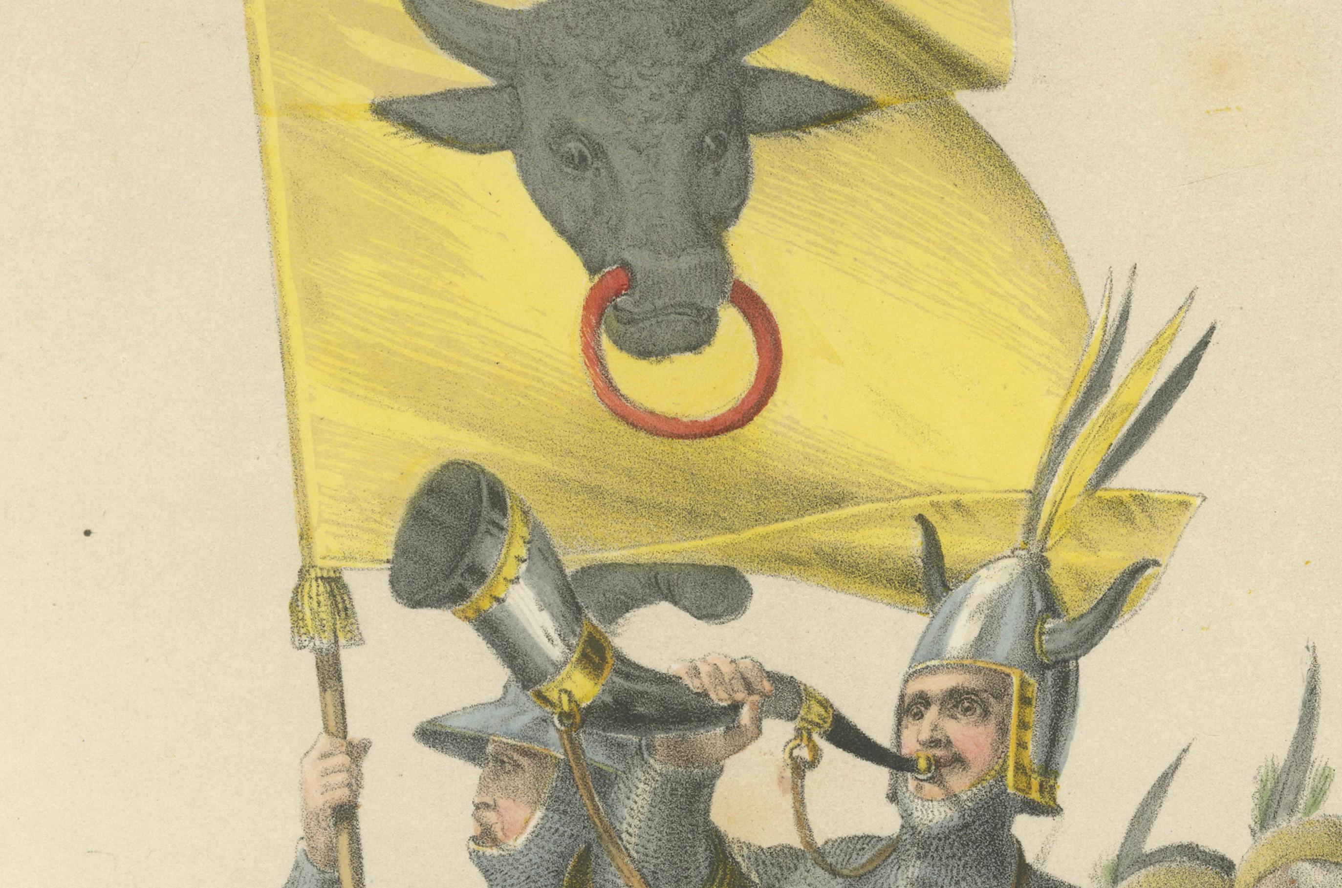 Carta Litografia colorata a mano del 1855 delle truppe cantonali svizzere - Uri, Svitto, Untervaldo in vendita