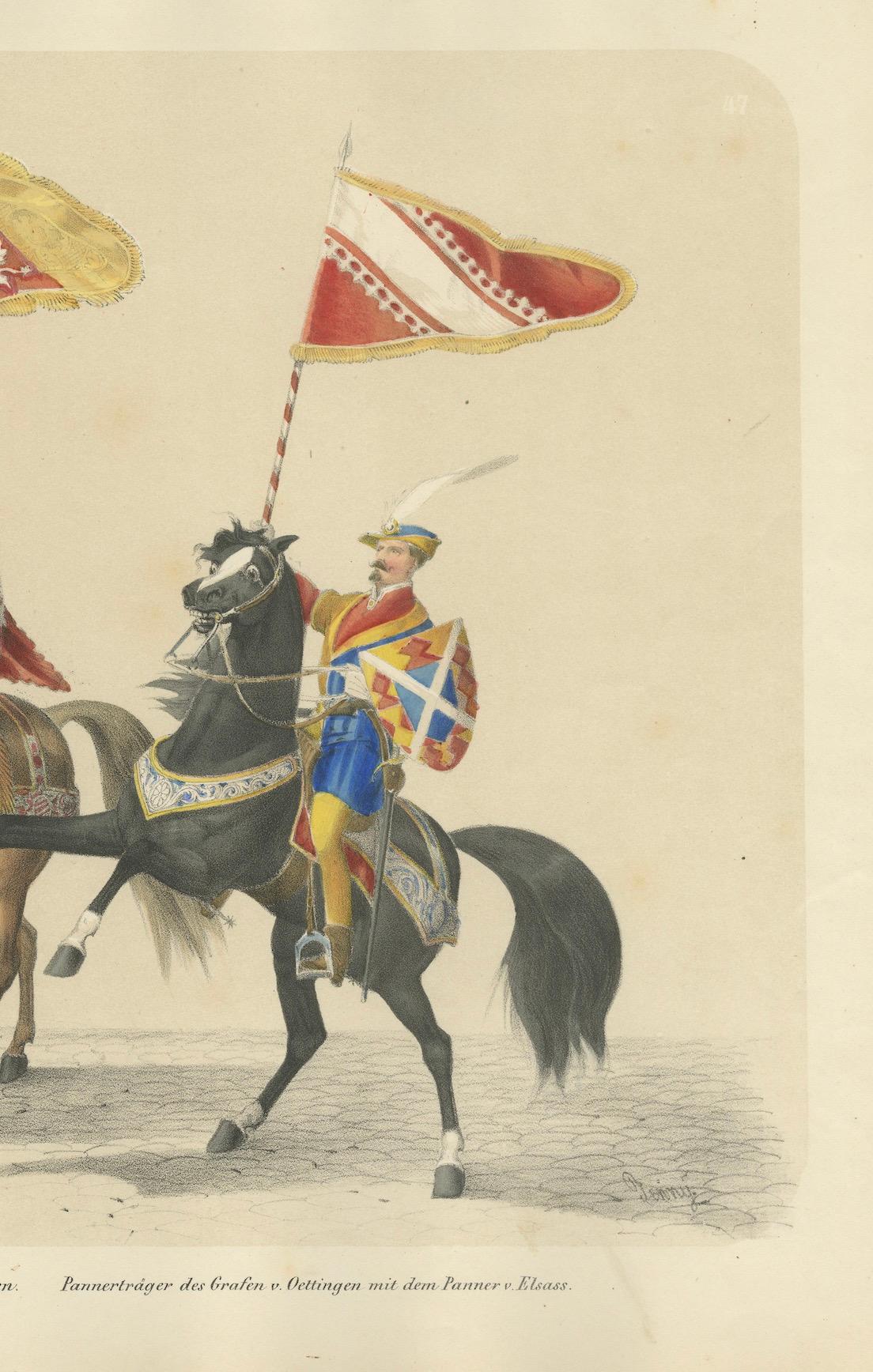 1855 Wappenzug - Bannerträger von Thierstein, Lorrain und Oettingen im Zustand „Gut“ im Angebot in Langweer, NL