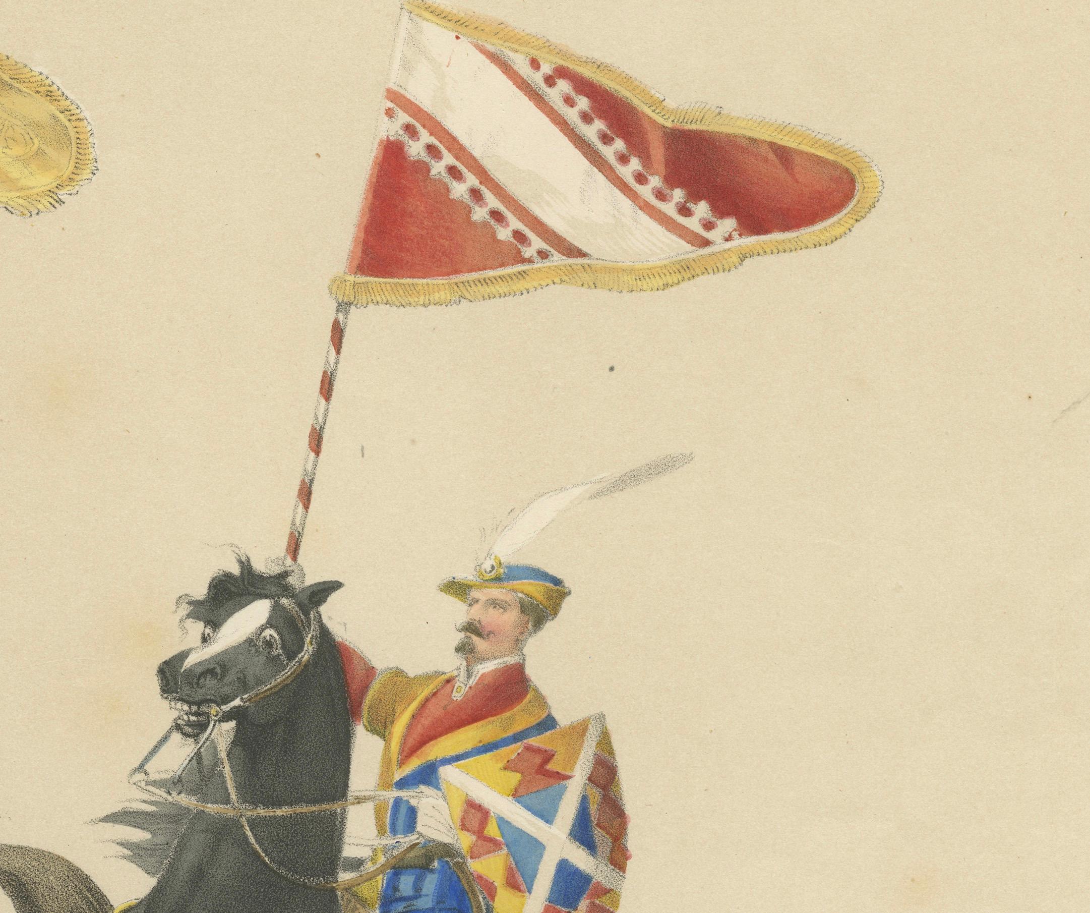 1855 Wappenzug - Bannerträger von Thierstein, Lorrain und Oettingen (Mittleres 19. Jahrhundert) im Angebot