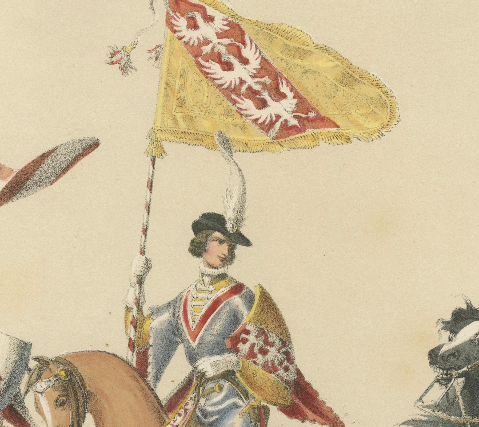 1855 Wappenzug - Bannerträger von Thierstein, Lorrain und Oettingen (Papier) im Angebot