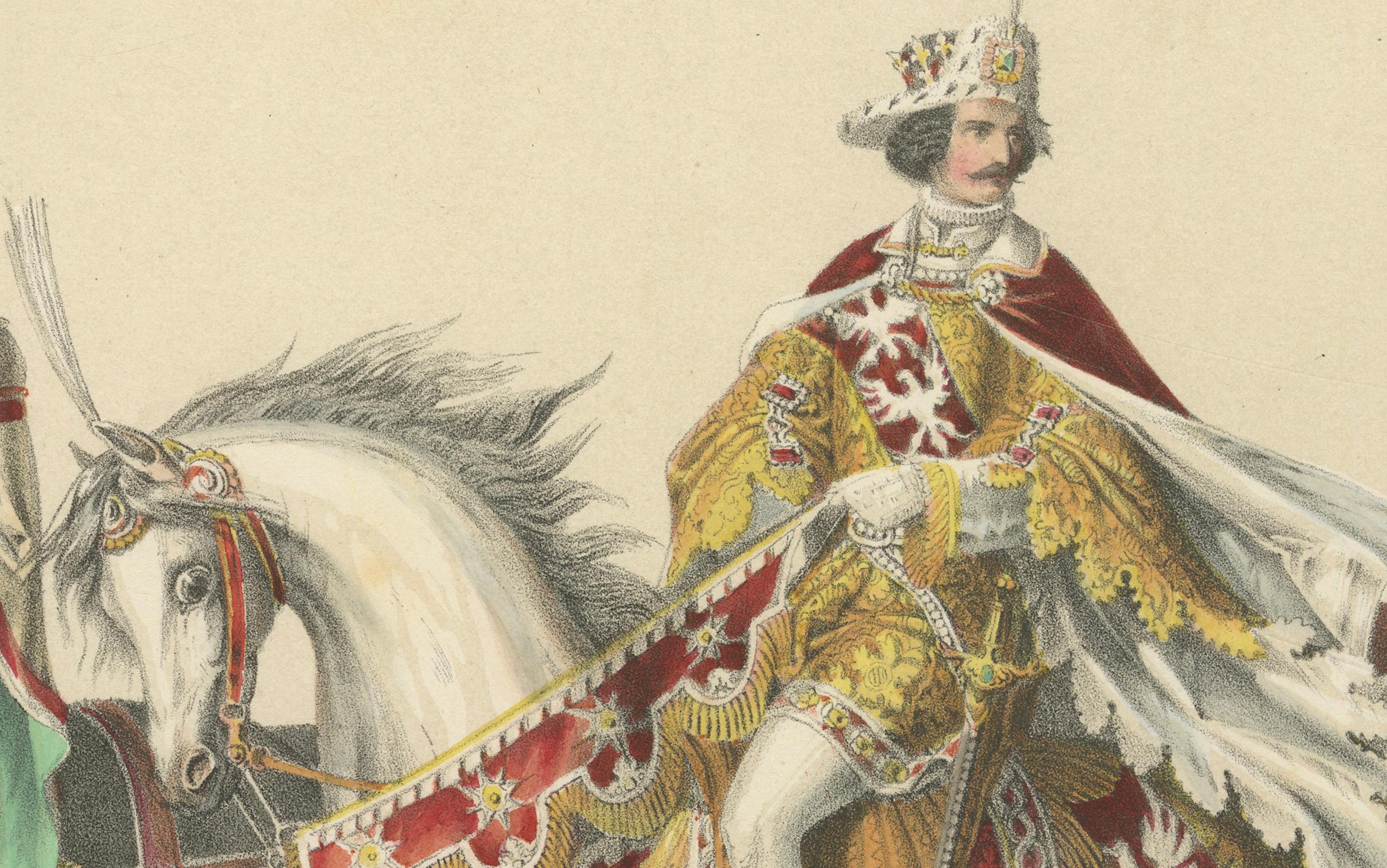 Milieu du XIXe siècle 1855 Cavalcade royale - Le Duc de Lorrain et les Comtes de Thierstein & Oettingen en vente
