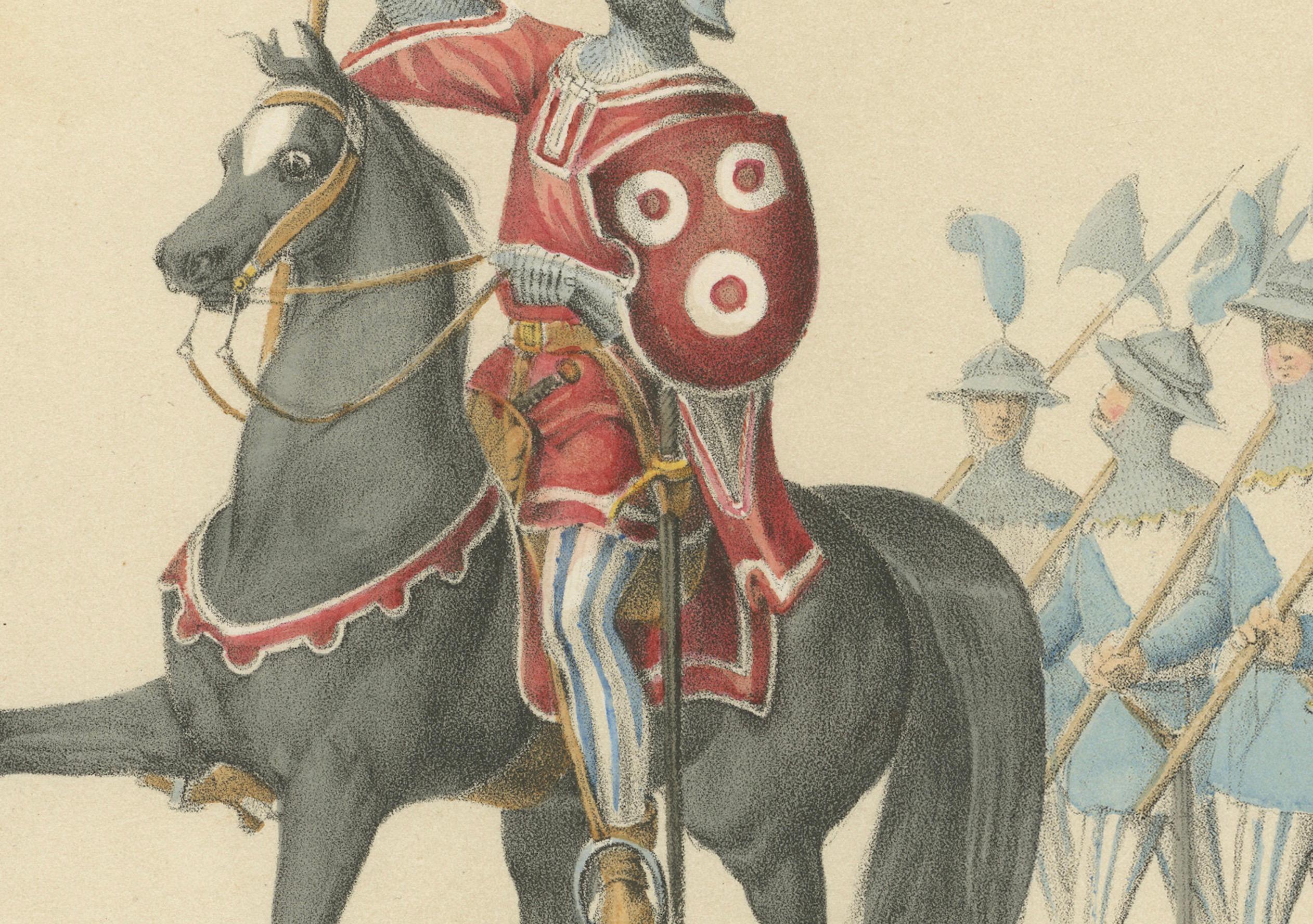 Titre : Procession suisse de 1855 - Hans von Breitenlandenberg et la bannière zurichoise  

Description :  Cette impressionnante lithographie coloriée à la main, créée par H. Jenny et lithographiée par Kümmerly et Wittmer, fait partie de l'