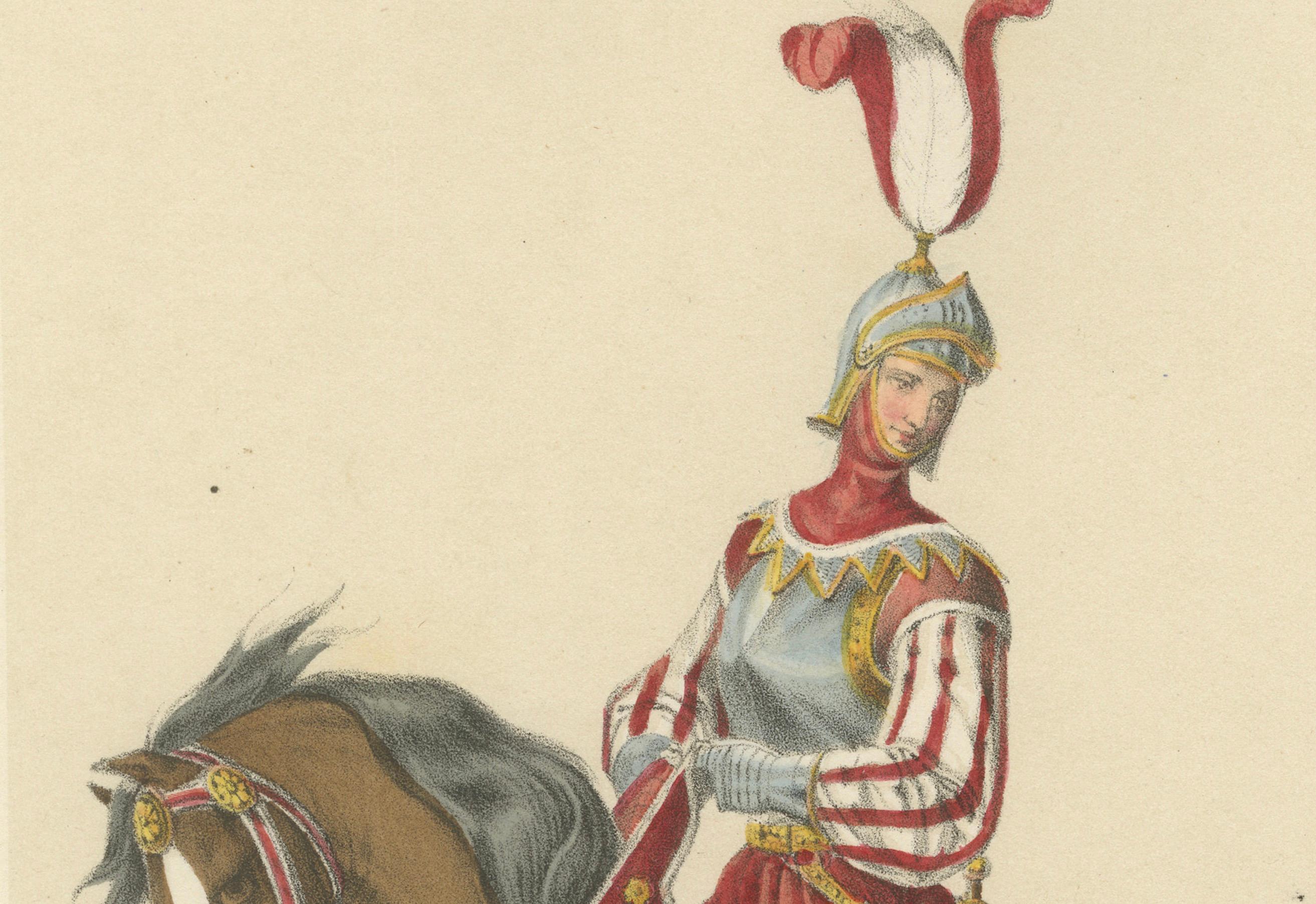 1855 Cortège suisse - Hans von Breitenlandenberg et la bannière zurichoise Bon état - En vente à Langweer, NL