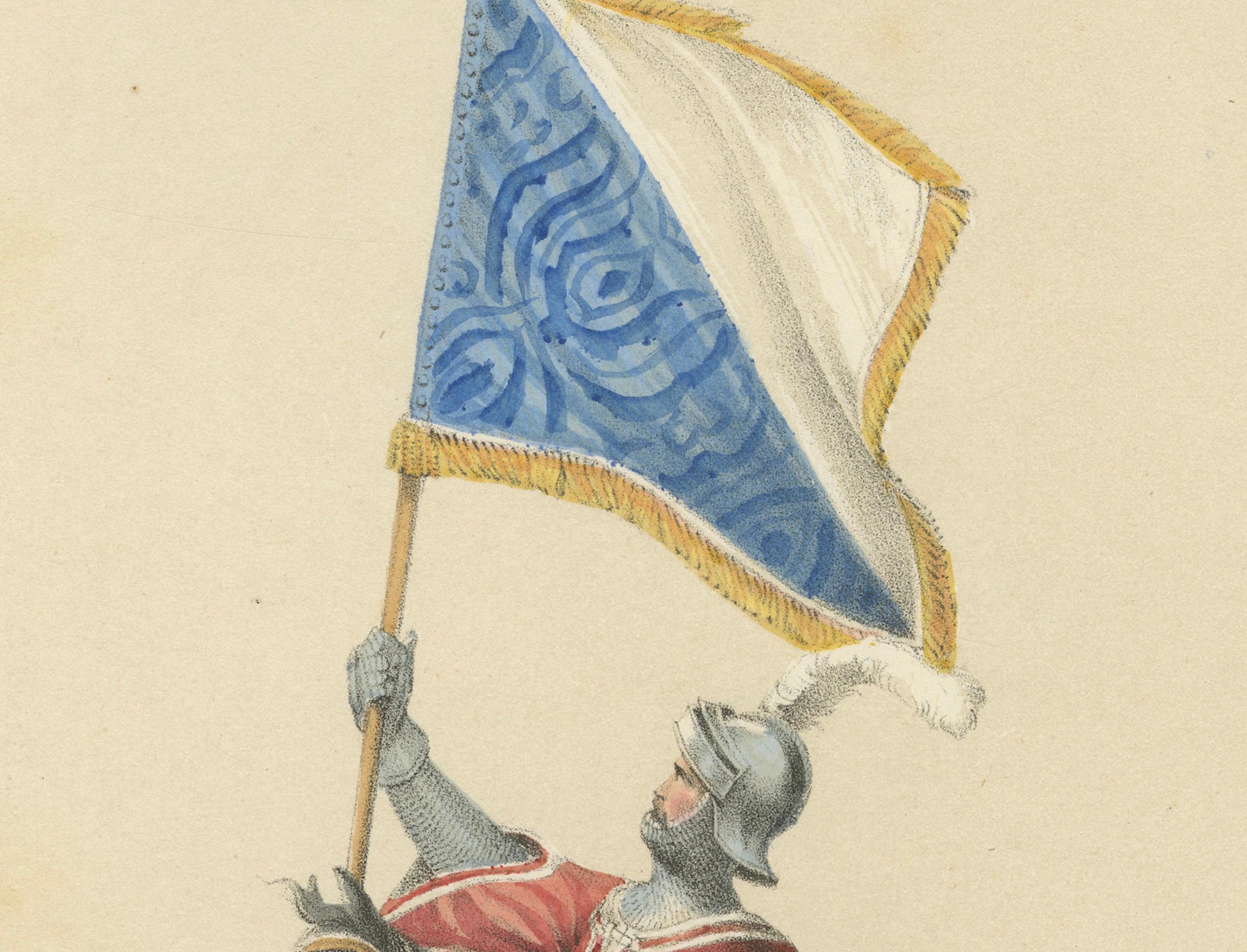Papier 1855 Cortège suisse - Hans von Breitenlandenberg et la bannière zurichoise en vente
