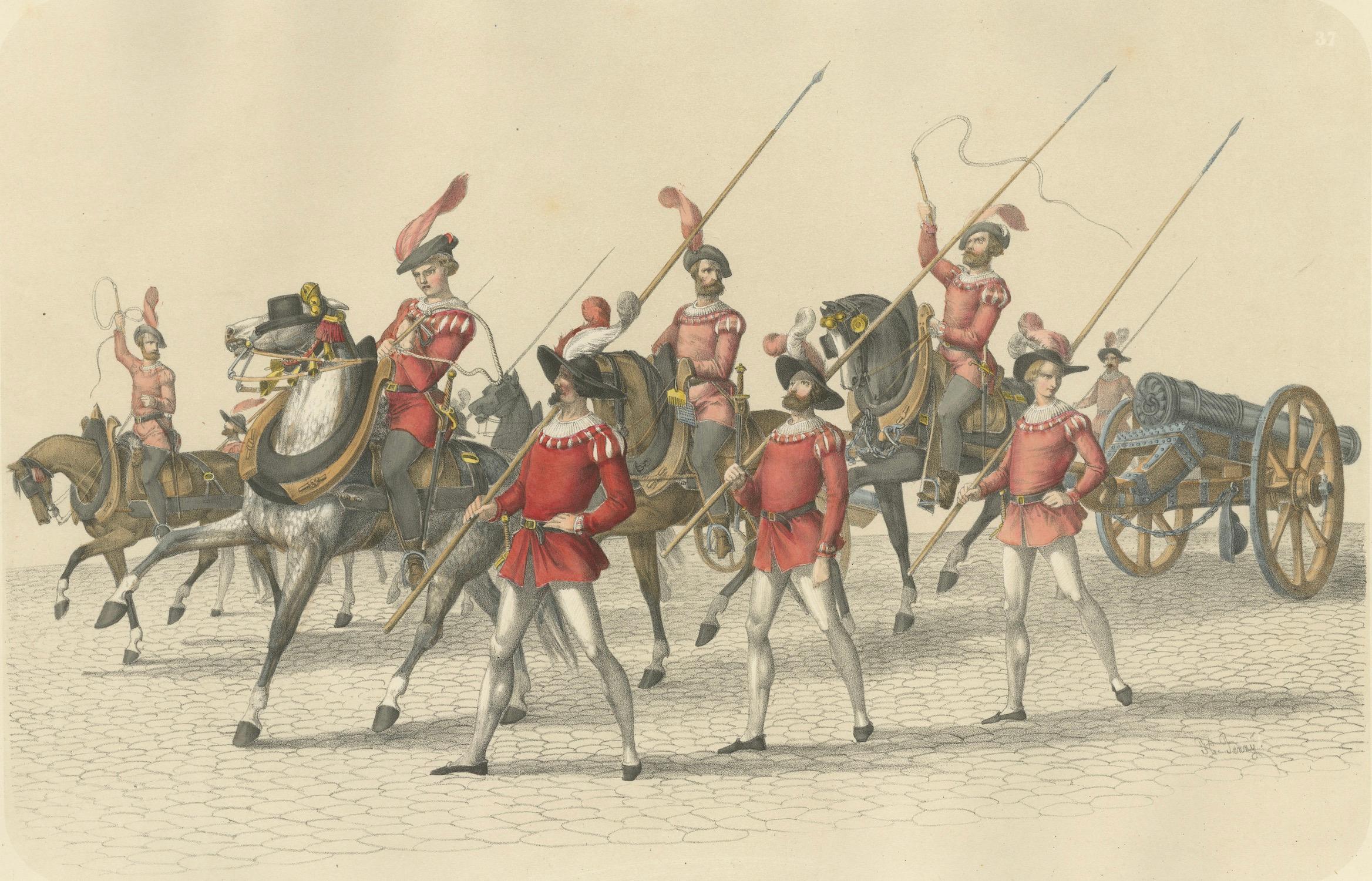 1855 Défilé de la victoire suisse - Canons bourguignons capturés dans le cortège triomphal en vente 2