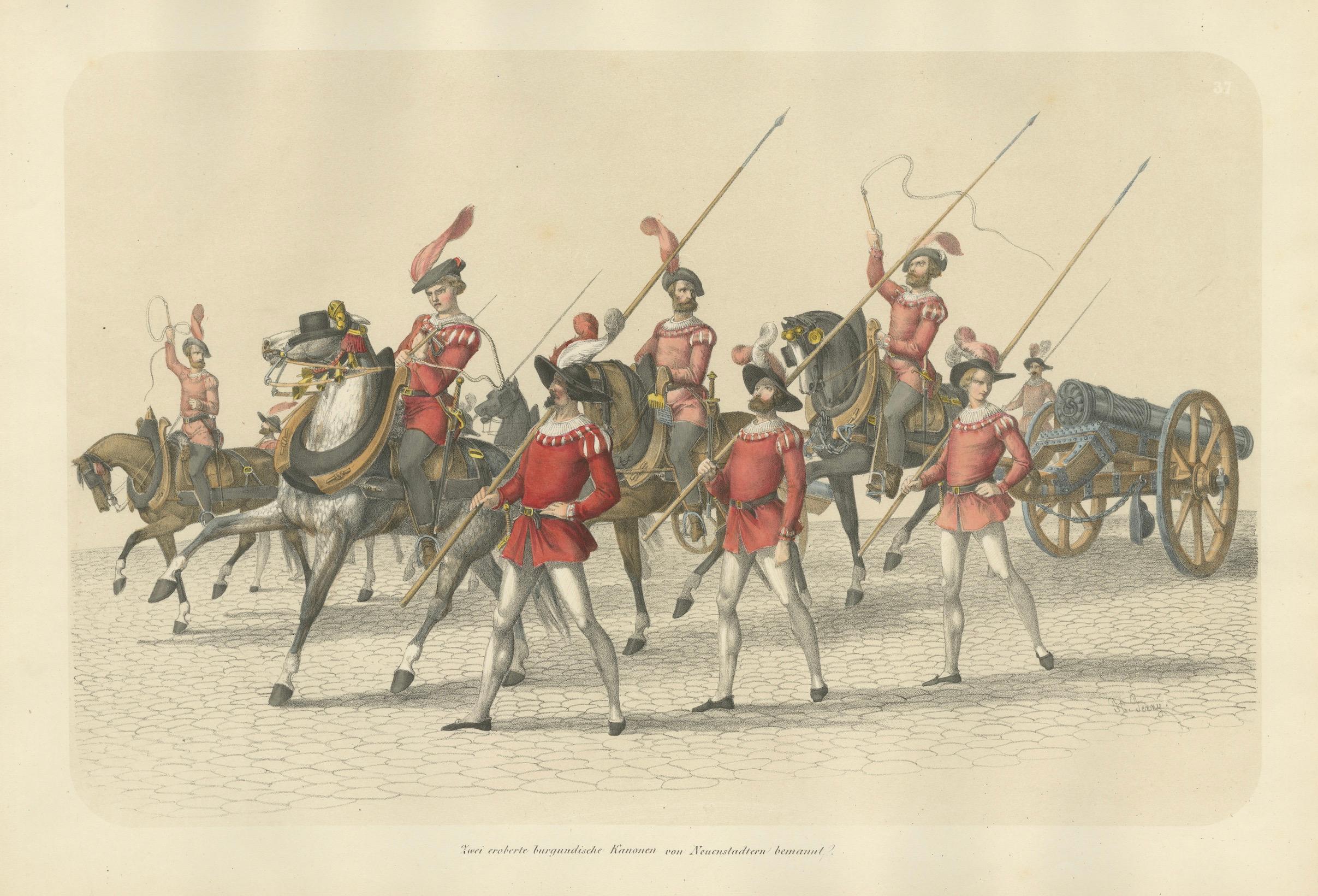 1855 Défilé de la victoire suisse - Canons bourguignons capturés dans le cortège triomphal en vente 3