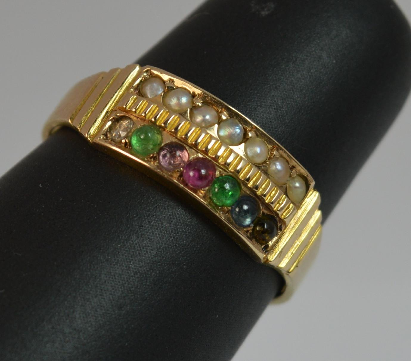 1855 Victorian 18 Carat Gold and Dearest Acrostic Stack Cluster Ring 3