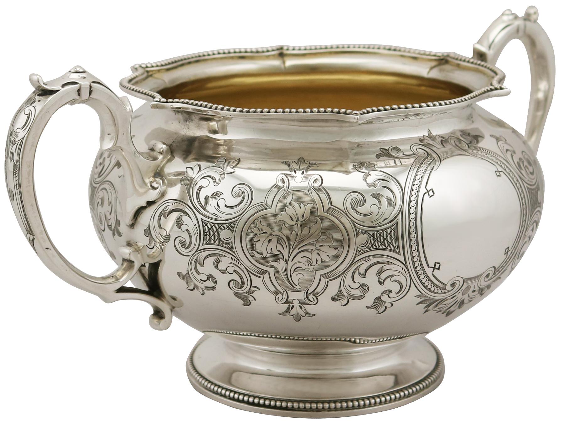 Mid-19th Century 1856 Antique Victorian Sterling Silver Sugar Bowl