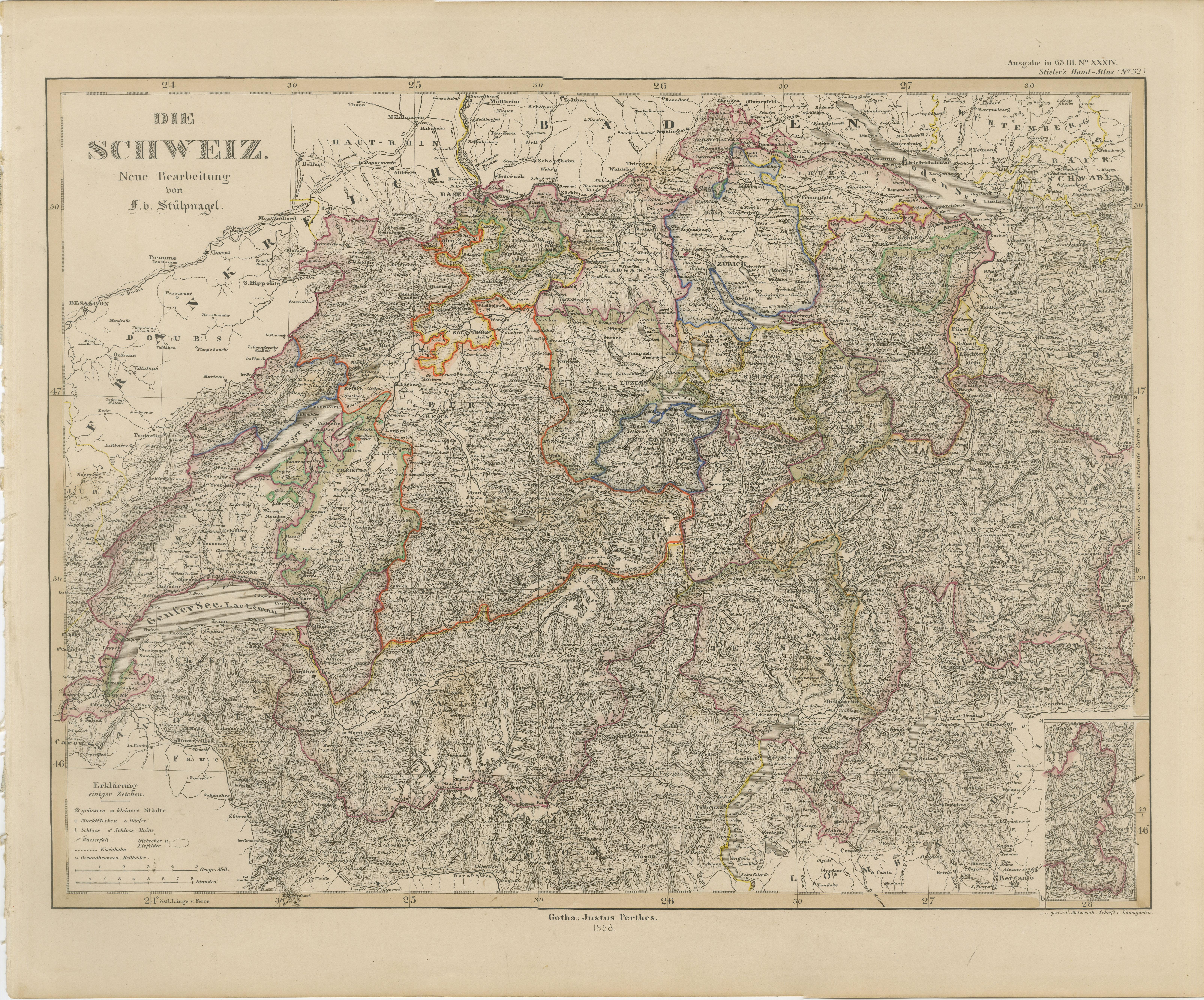 Mapa grabado de Suiza de 1856 con bordes cantonales de Stülpnagel

Este mapa antiguo de Suiza, titulado 