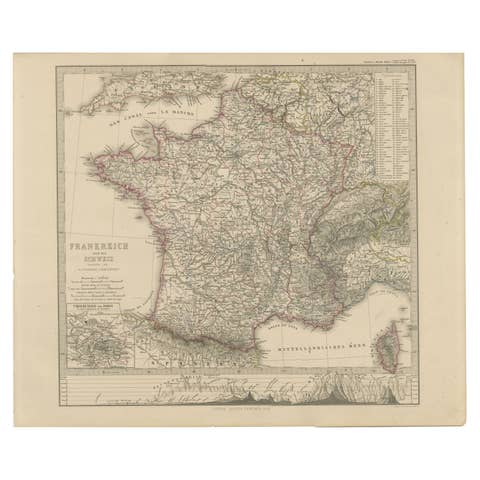 1856 France and Switzerland Map with Mountain Profiles