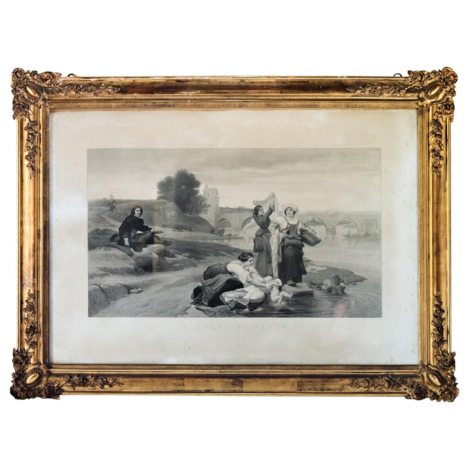 1856 Nicolas Poussin Lithograph in Original Giltwood Frame For Sale