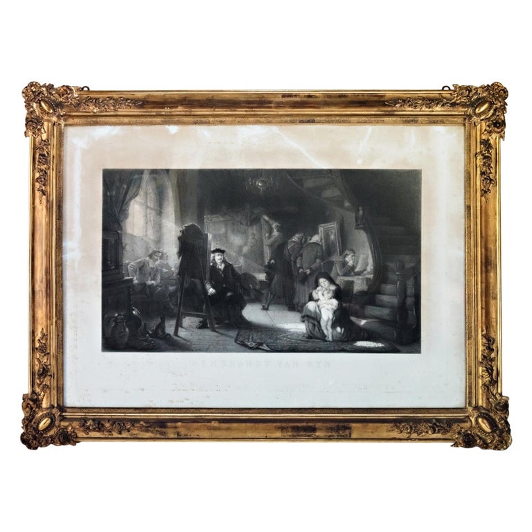 1856 Rembrandt Van Ryn Litograph and Gilt Frame For Sale at 1stDibs