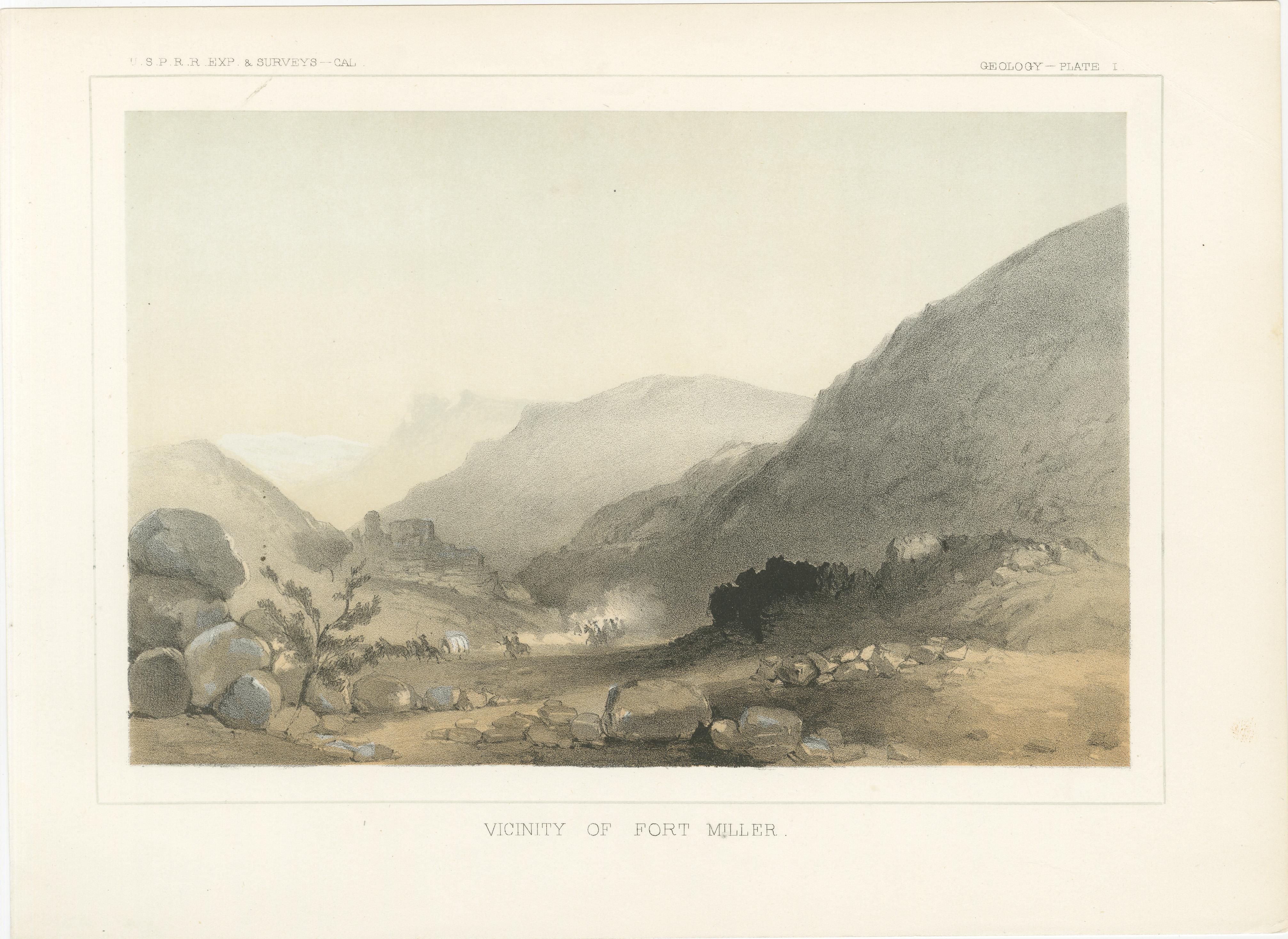 Título: Litografía tintada de los alrededores del Fuerte Miller, 1856  

Descripción:  
Esta atmosférica litografía, 