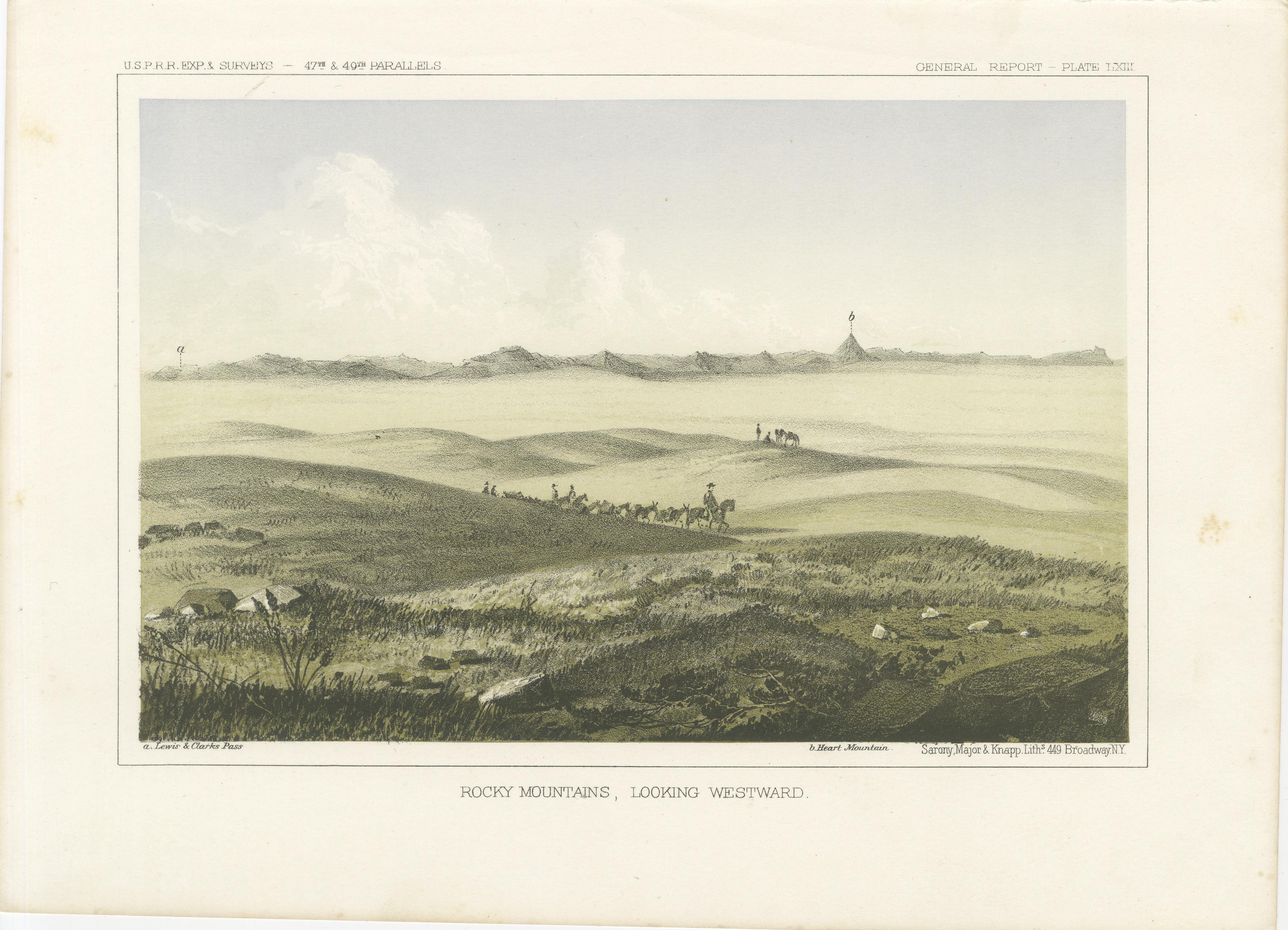Ausgedehnte Rocky Mountain Plains: Ein Blick nach Westen  

Diese fesselnde Lithografie mit dem Titel 