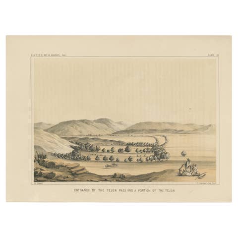 1856 Tinted Lithograph of the Tejon Pass near Bakersfield and Mojave, California