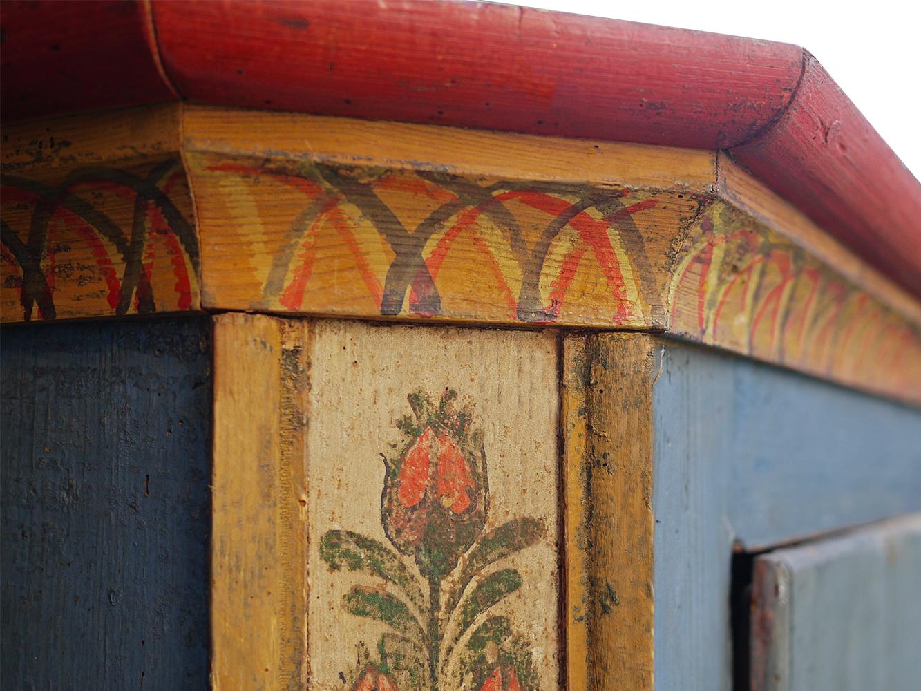 Mid-19th Century Light Blue Floral Painted One Door Cabinet - Dsated 1857