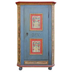 Meuble de rangement à une porte bleu clair peint à motifs floraux, dimensionné en 1857