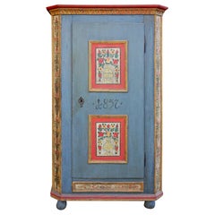 Light Blue Floral Painted One Door Cabinet - Dsated 1857