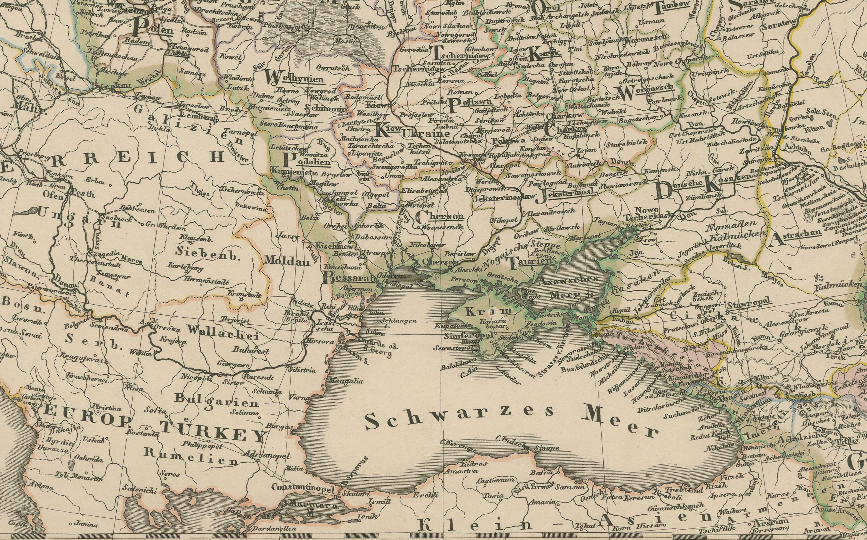 Allemand 1857 Carte gravée de la Russie, de la Finlande et de la Scandinavie - Historic Print en vente