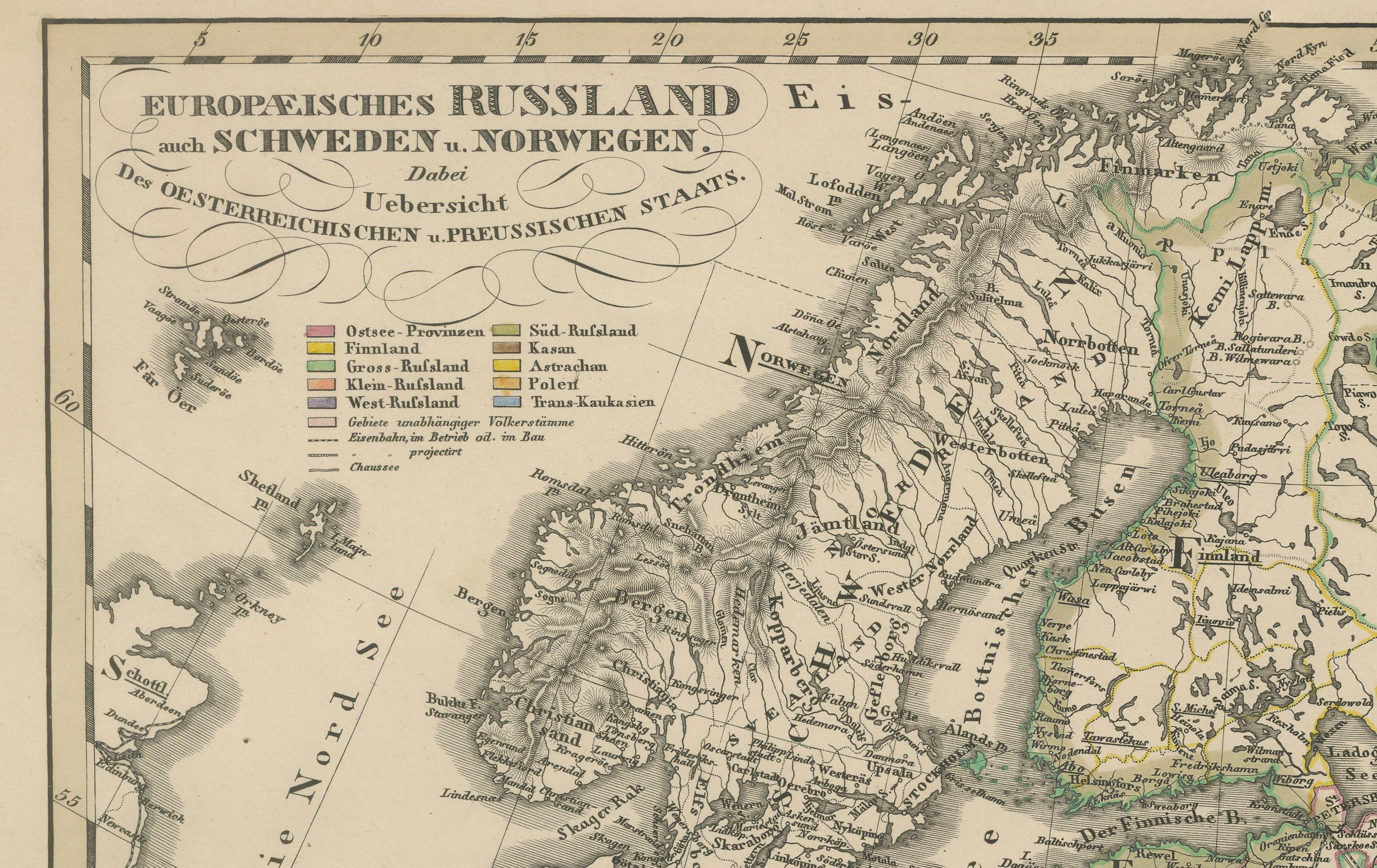 1857 Carte gravée de la Russie, de la Finlande et de la Scandinavie - Historic Print Bon état - En vente à Langweer, NL