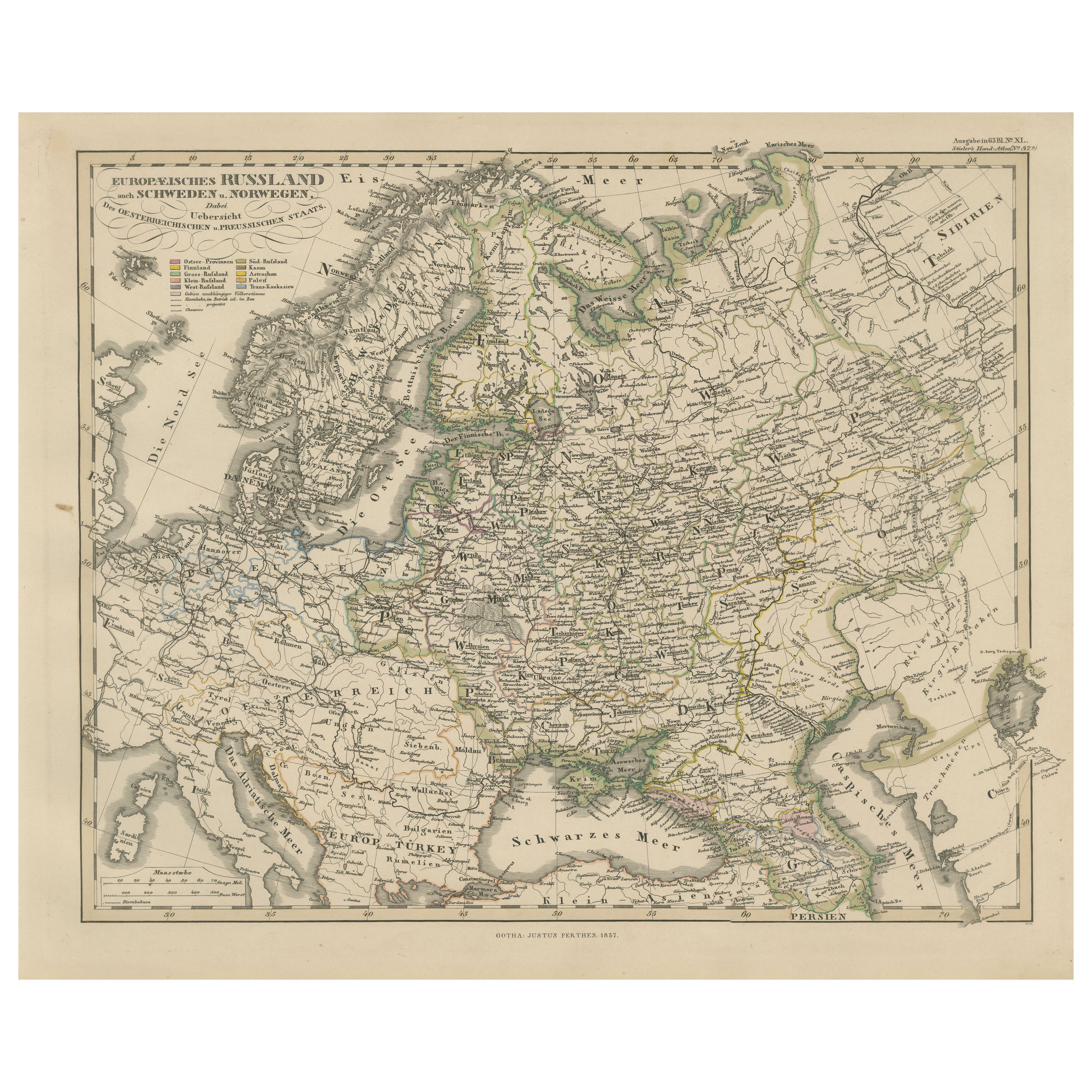 1857 Carte gravée de la Russie, de la Finlande et de la Scandinavie - Historic Print