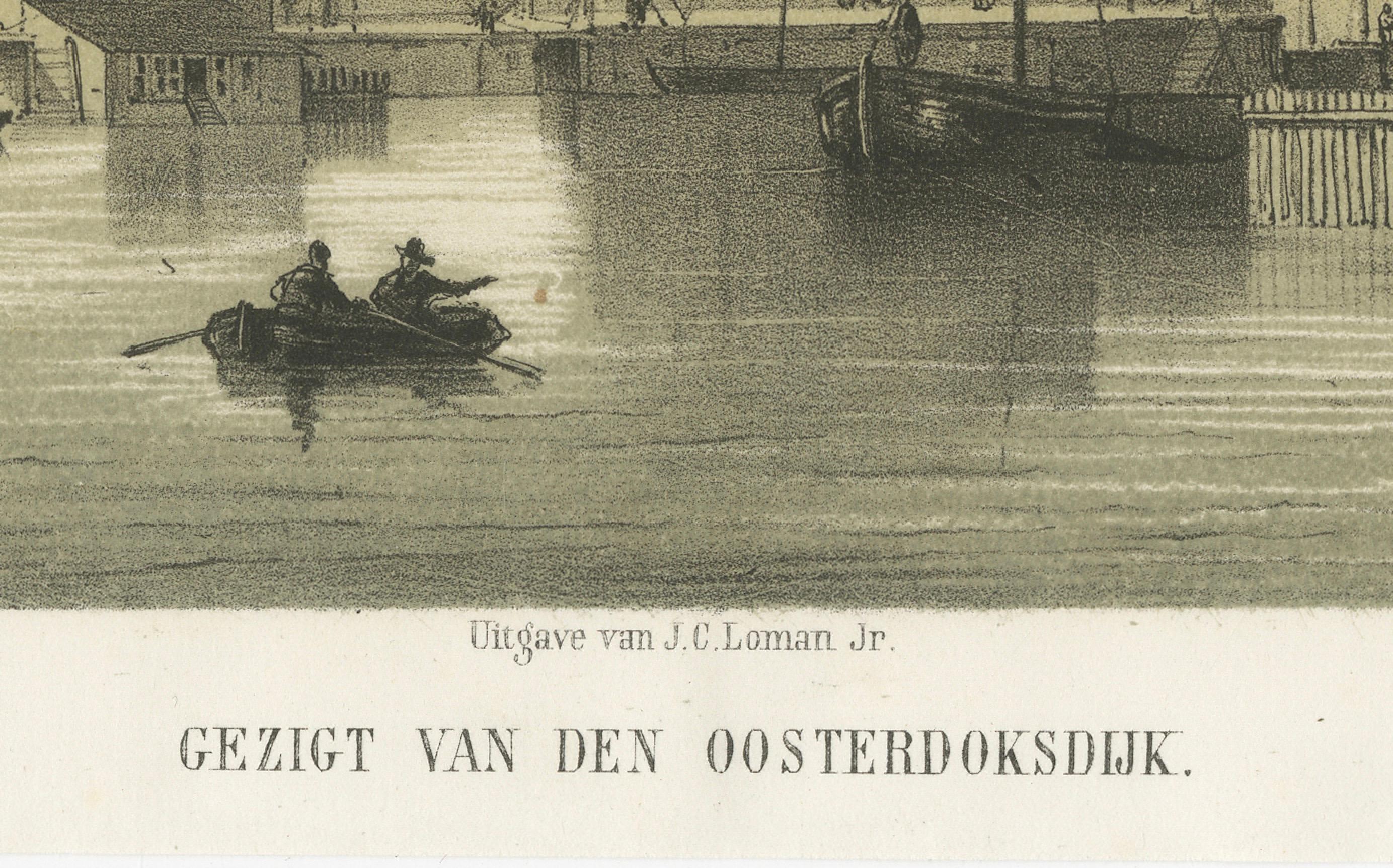 1857 Lithographie des Amsterdamer Oosterdok-Kais und Hafens im Zustand „Gut“ im Angebot in Langweer, NL