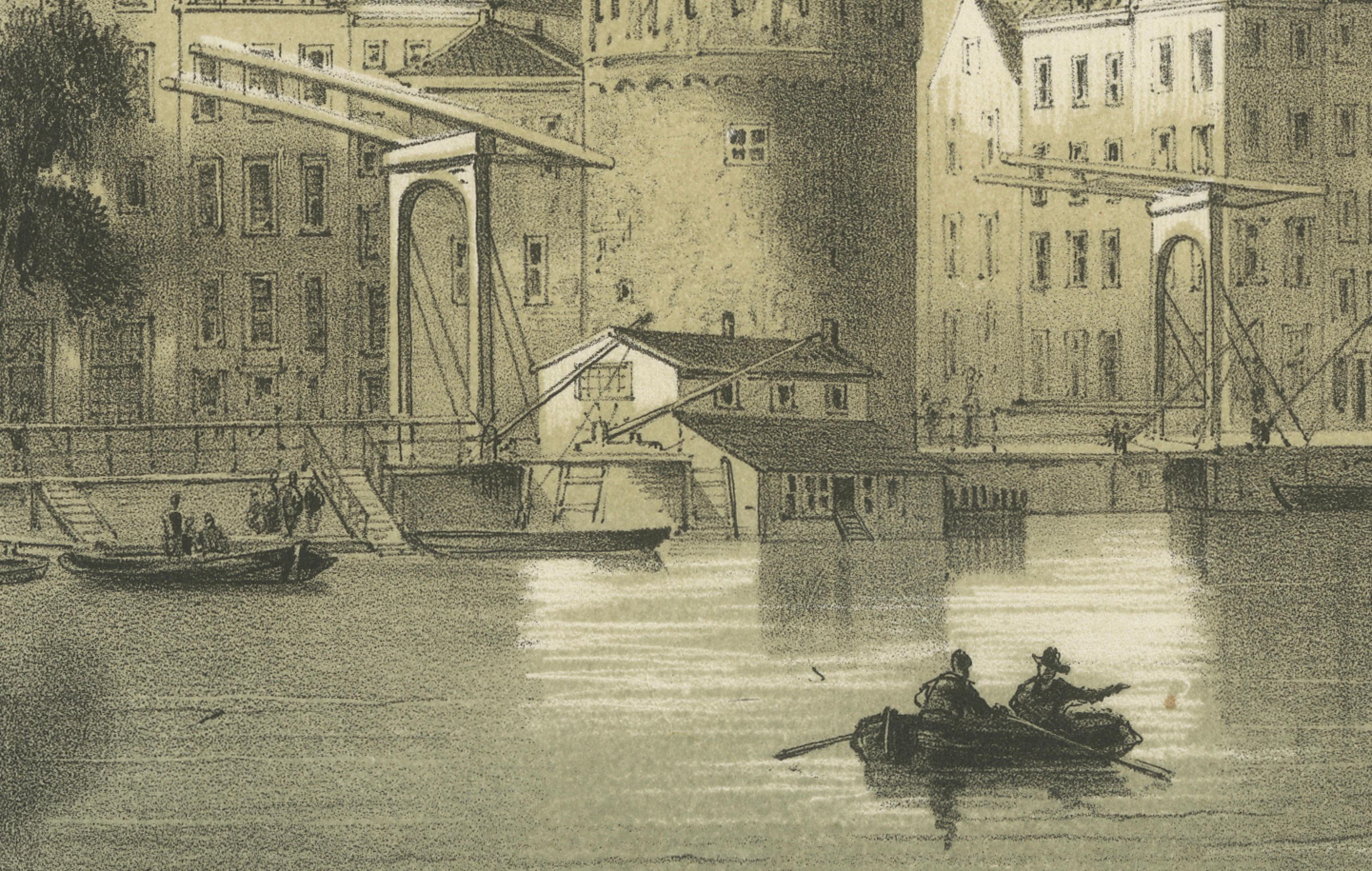 1857 Lithographie des Amsterdamer Oosterdok-Kais und Hafens (Papier) im Angebot