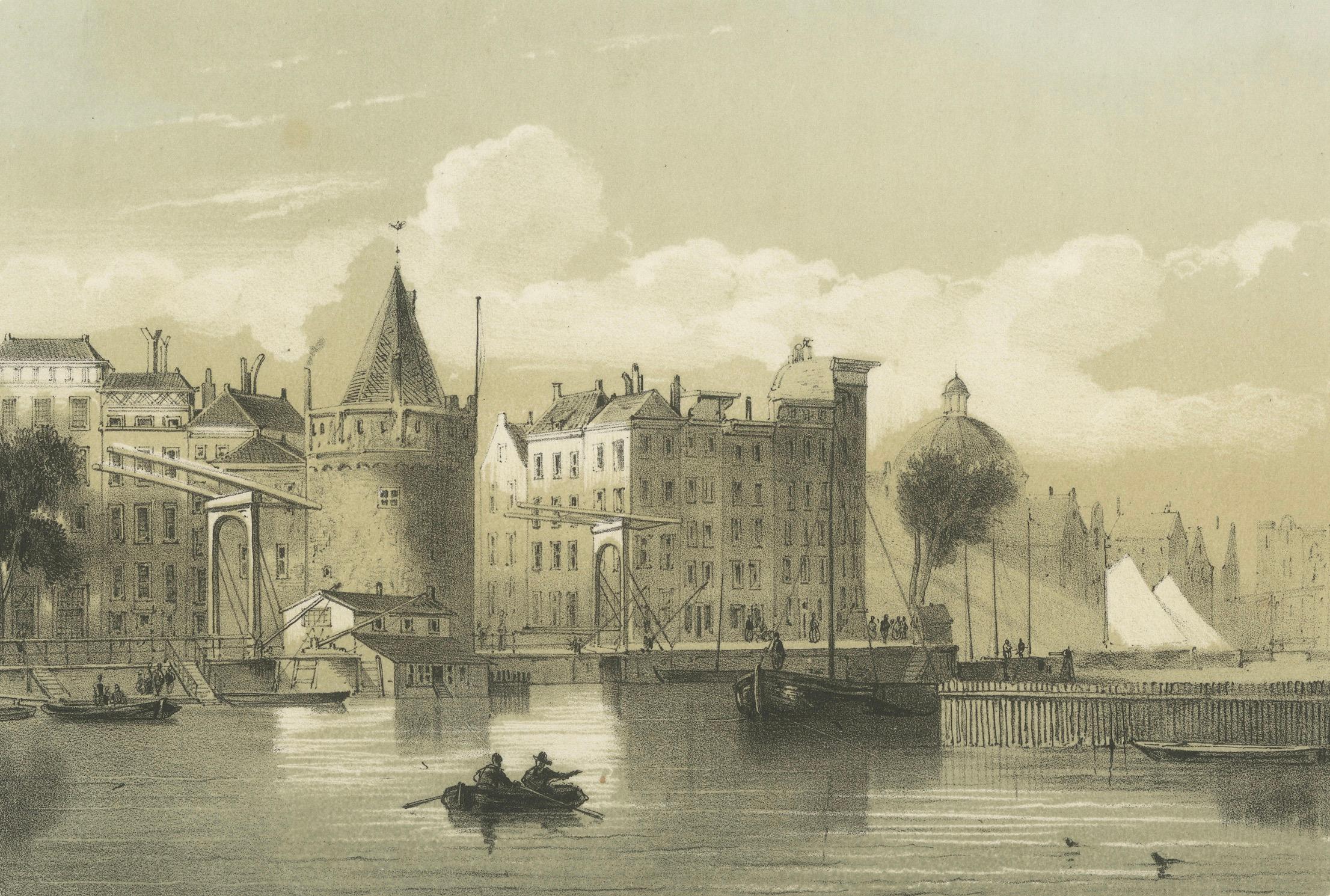 1857 Lithographie des Amsterdamer Oosterdok-Kais und Hafens im Angebot 2