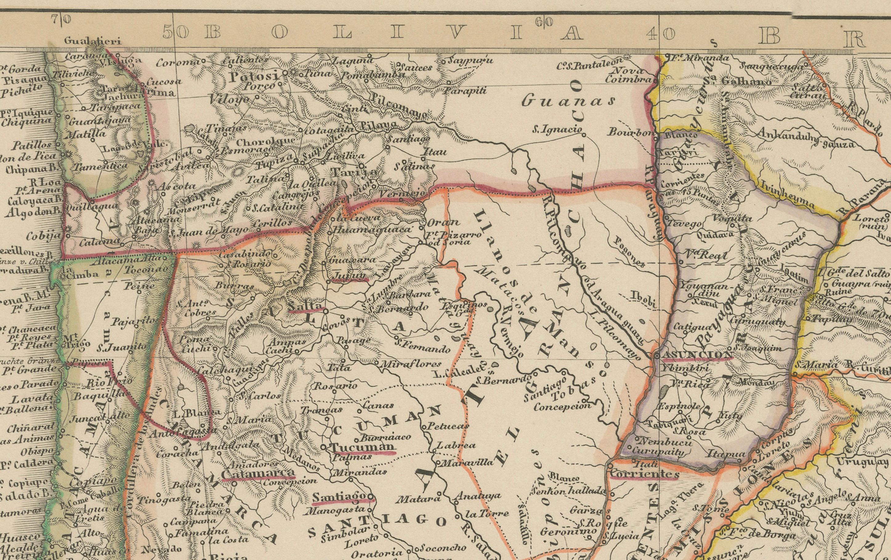 1857 Mapa del Sur de Sudamérica - Argentina, Chile, Río de Janeiro Grabado en venta