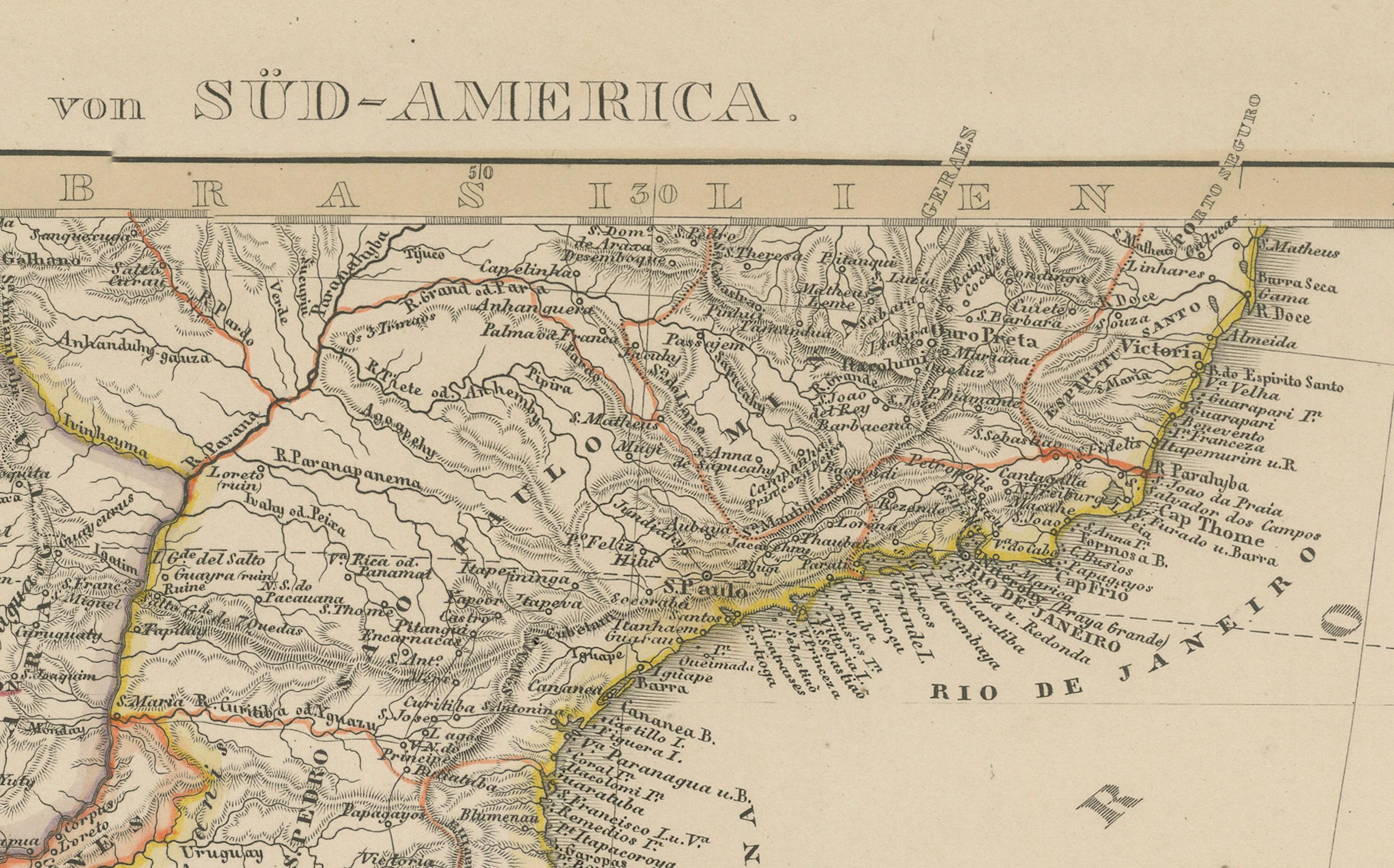 1857 Mapa del Sur de Sudamérica - Argentina, Chile, Río de Janeiro en Bueno estado para la venta en Langweer, NL