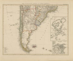 1857 Mapa del Sur de Sudamérica - Argentina, Chile, Río de Janeiro
