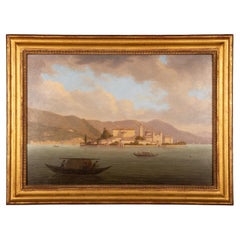 Huile sur toile d'I Isola Di San Gulio, lac Orta, Piedmont, Italie, 1857