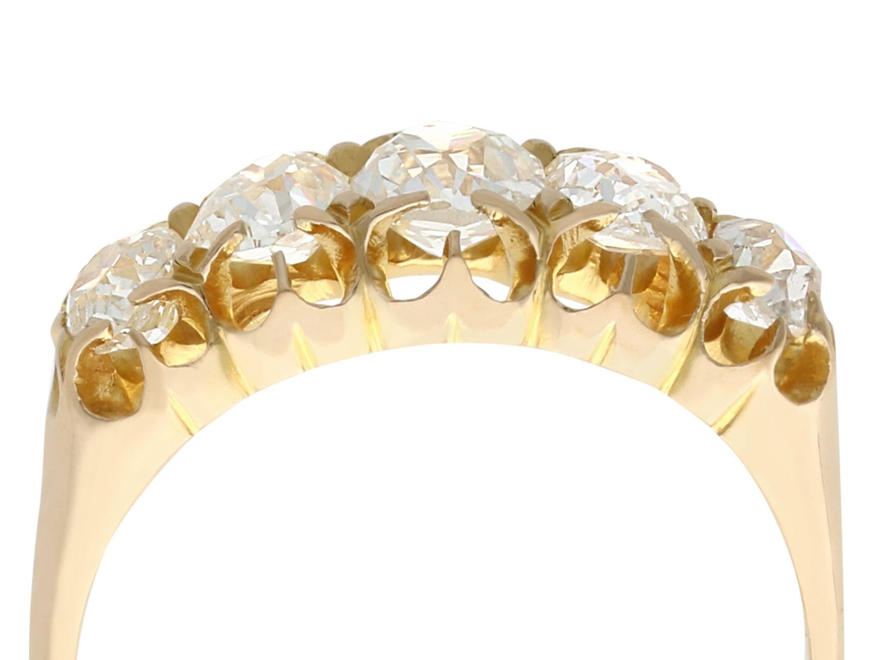 An impressive antique Victorian 1.51 carat diamond and 18 karat yellow gold five stone dress ring; part of our diverse antique jewelry and estate jewelry collections.

This stunning, fine and impressive five stone diamond ring has been crafted in