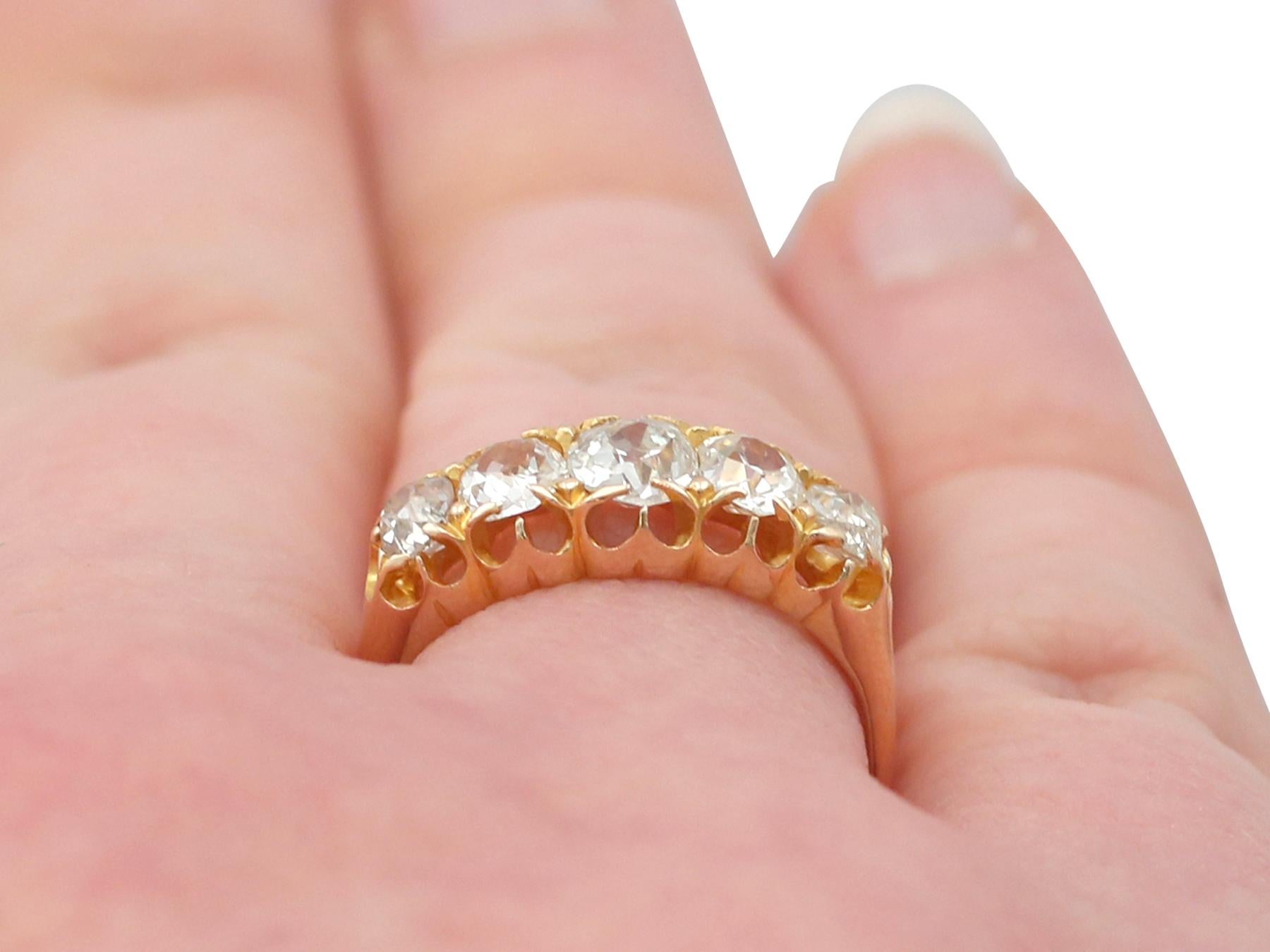 1858 Antique 1.51 Carat Diamond and Yellow Gold Five-Stone Ring 5