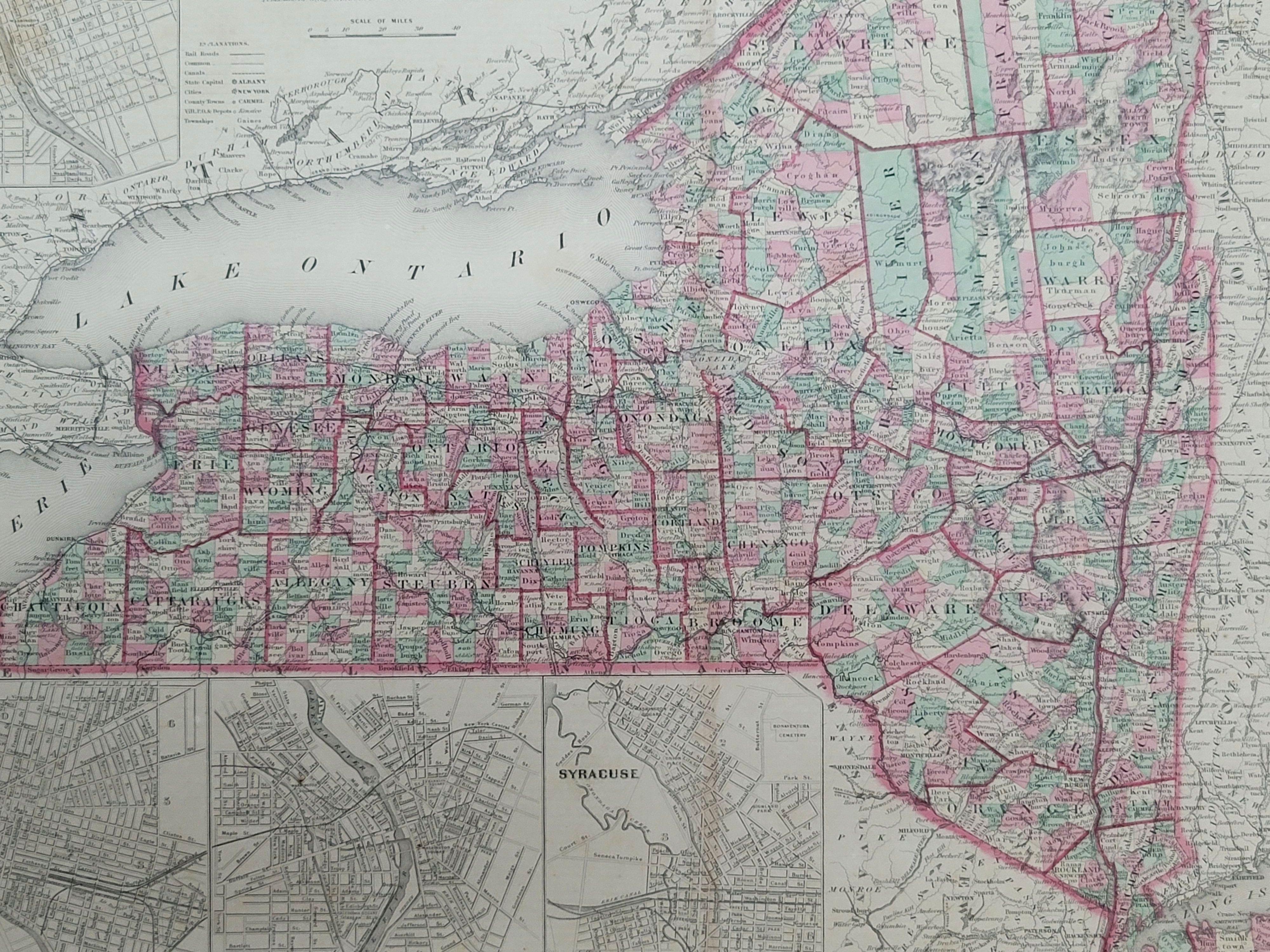 Peint Carte de Colton's Map of New York de 1858, Ric.B011 en vente