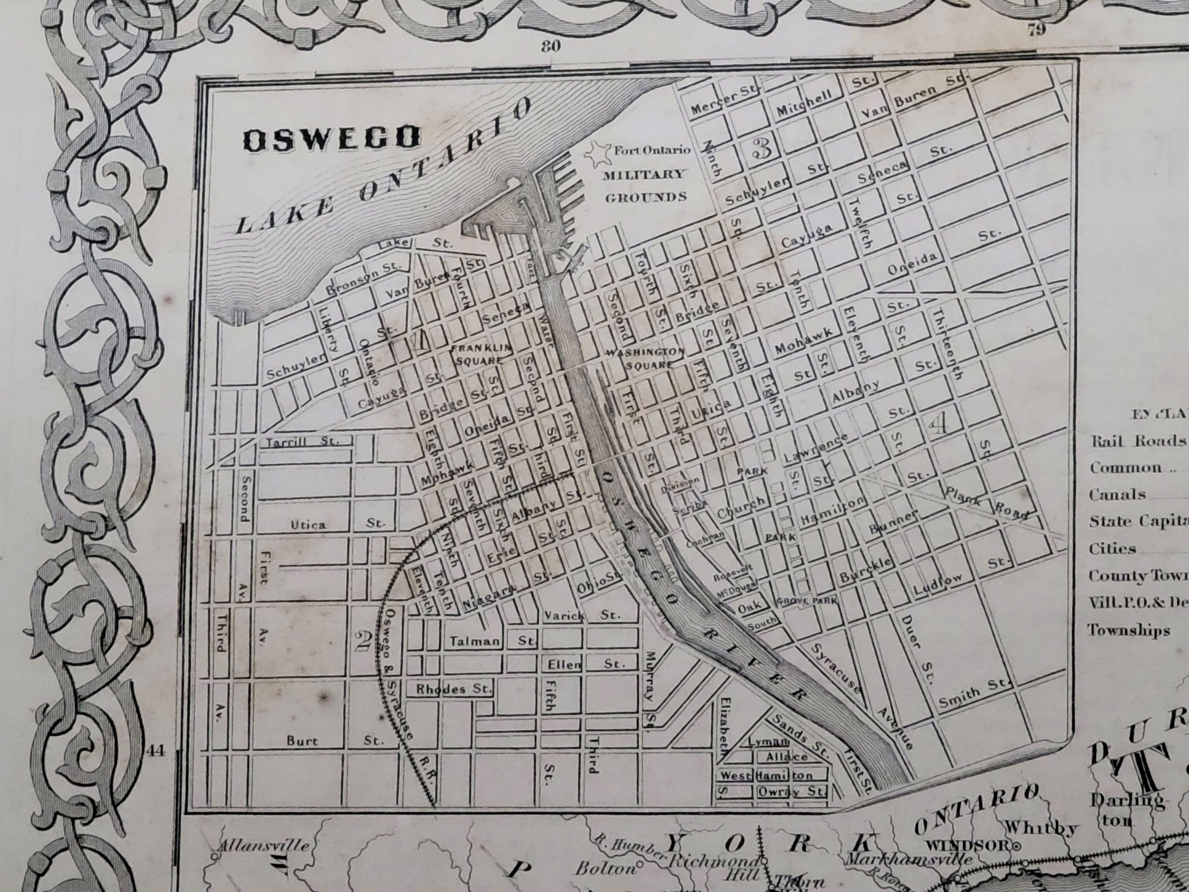 Papier Carte de Colton's Map of New York de 1858, Ric.B011 en vente