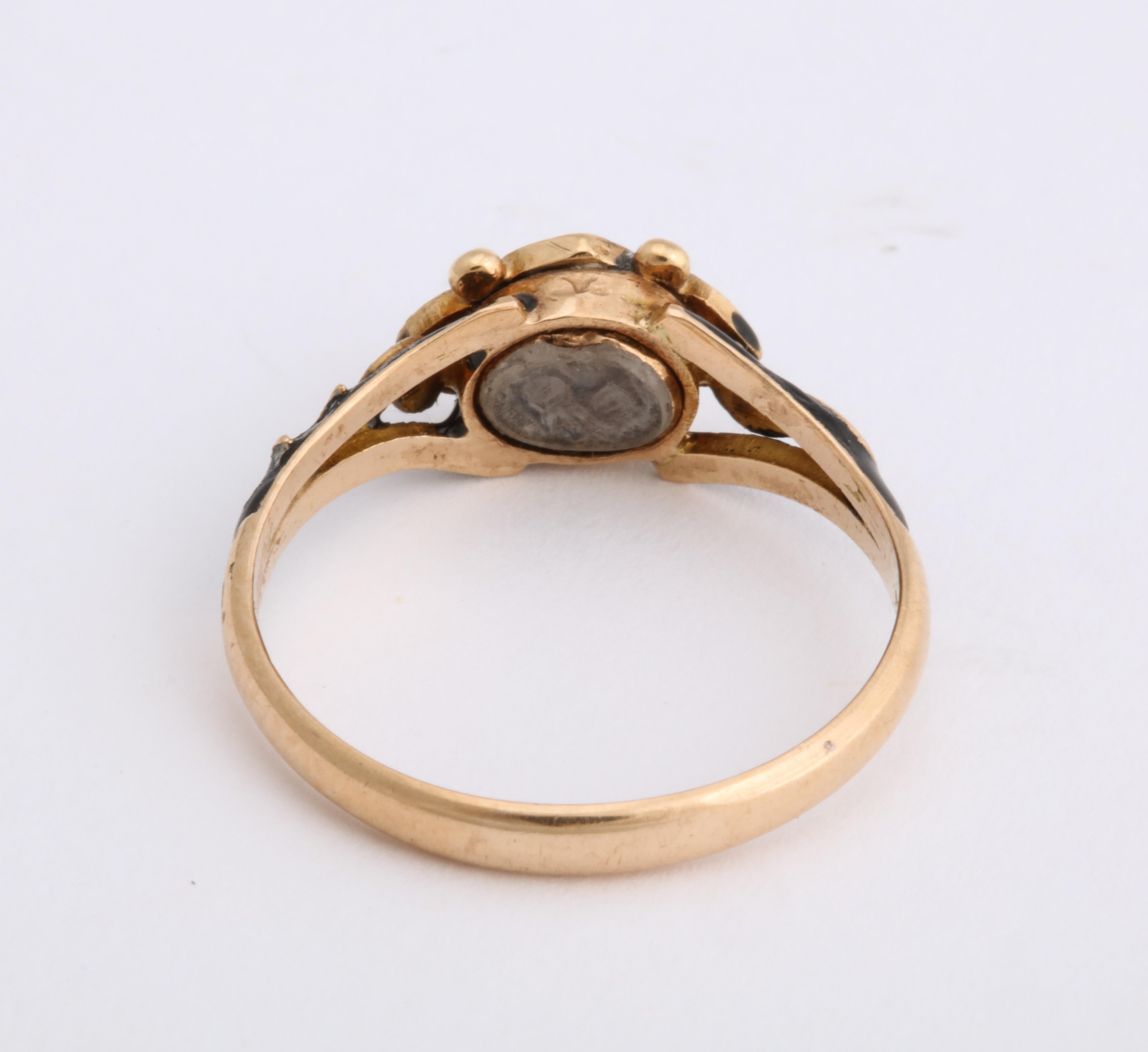 1858 Gold Enamel Pearl Daisy Mourning Ring 1